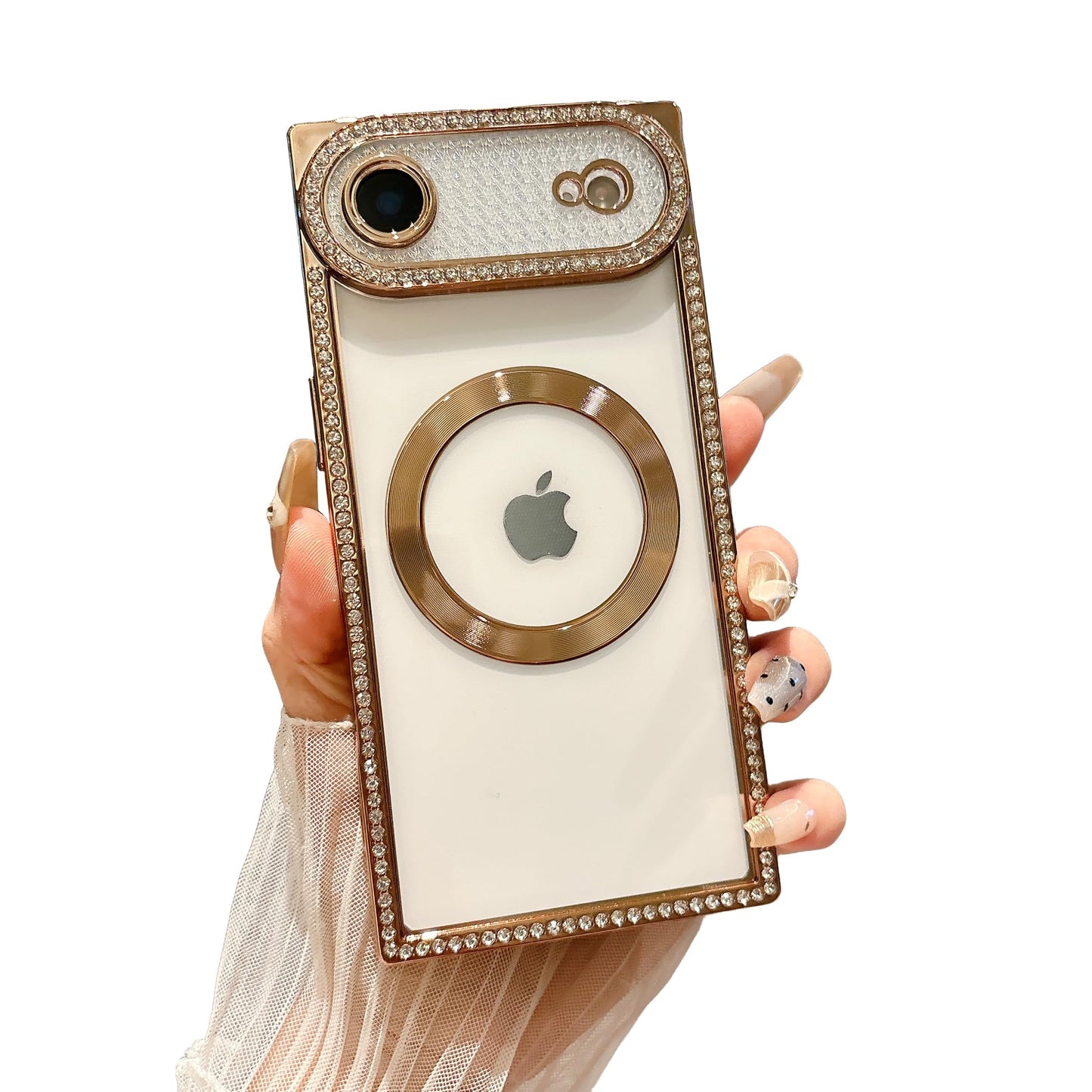 Owncase Magnetic for iPhone 13 Pro Case, Compatible with Magsafe, Crystal Diamonds Glitter Electroplated Edge Soft TPU Clear Phone Case for Women Girls, Gold WN420
