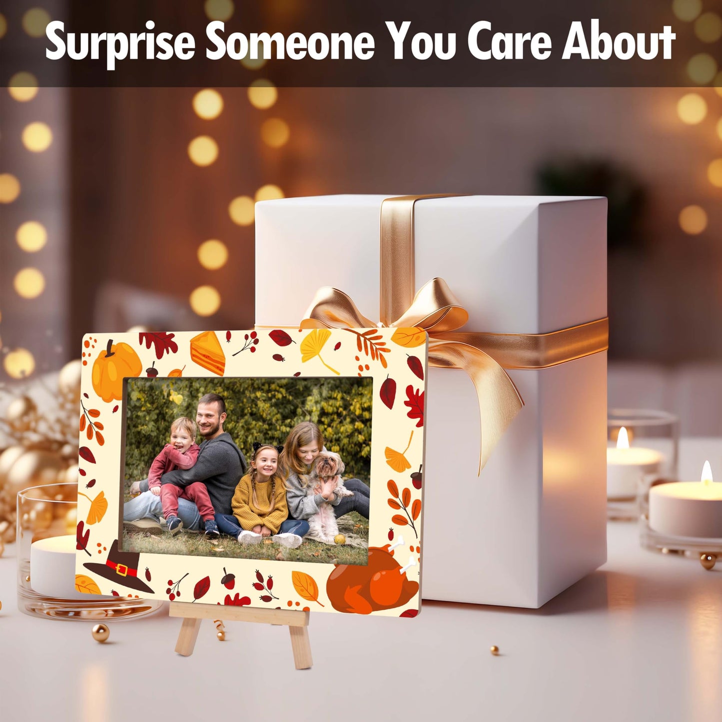 Fall Orange Picture Frames, Autumn Harvest Wooden 4x6 Photo Frame with Easel, Thanksgiving Gifts for Home Office Tabletop Display Decorations - D02 BST326L