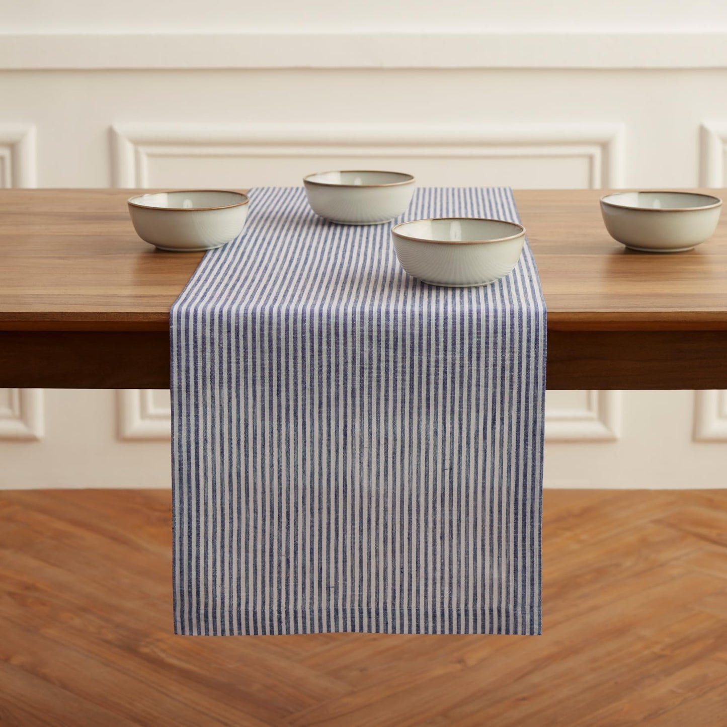 Solino Home 100% Pure Linen Table Runner Stripe Striped, Julia 14 x 72 in | Table Runners for dining, hallway and console tables; woven stripe, mitered corners; Muted Pastel Stripe; OEKO-TEX Certified BST326SOLH