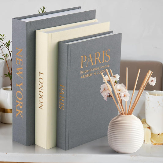 Faux Book Storage Box Set (Set of 3) – Decorative Faux Books with Hidden Storage for Coffee Table Decor, Bookshelf or Mantle – Linen Decorative Book Boxes – Aesthetic Decor for Homes BST326H