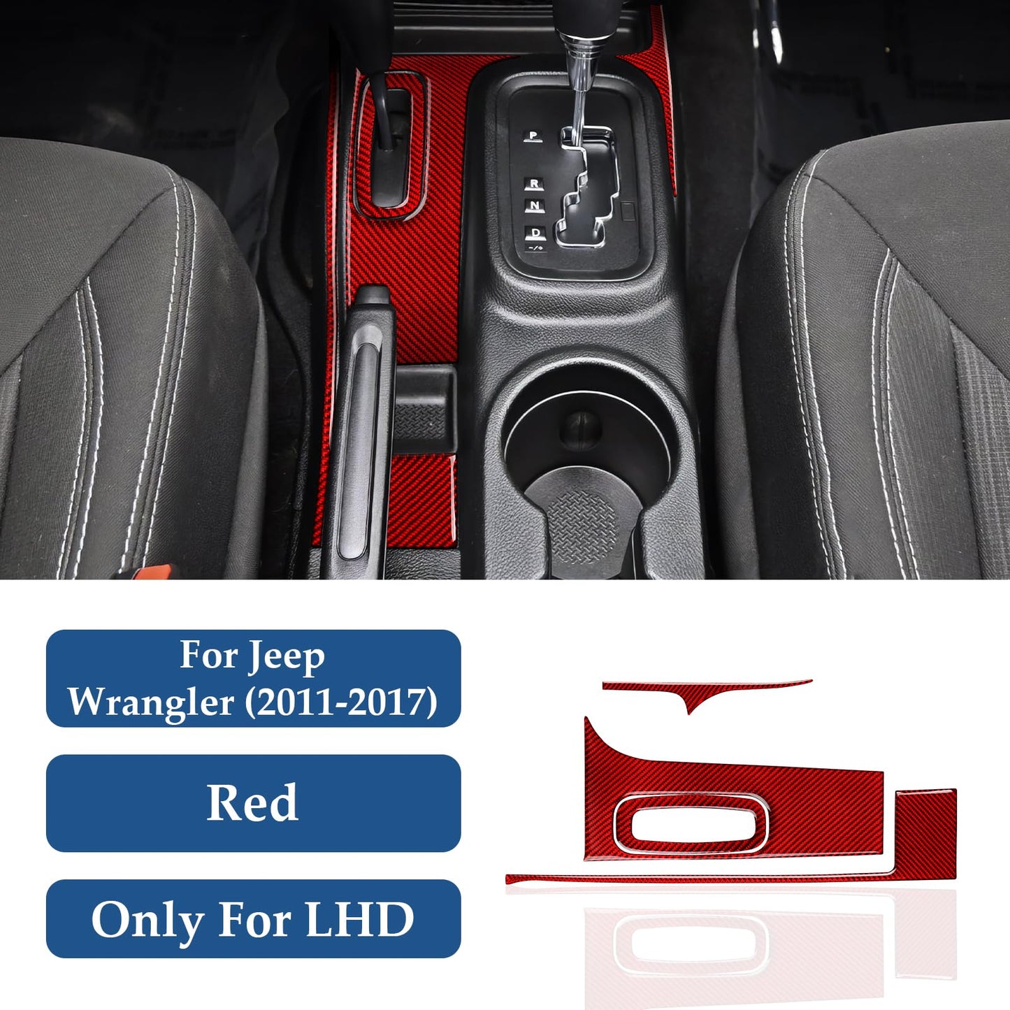Car Gear Shift Lower Panel Sticker Carbon Fiber Decal Interior Trim Cover for Jeep Wrangler 2011 2012 2013 2014 2015 2016 2017 Accessories (Red) BST220