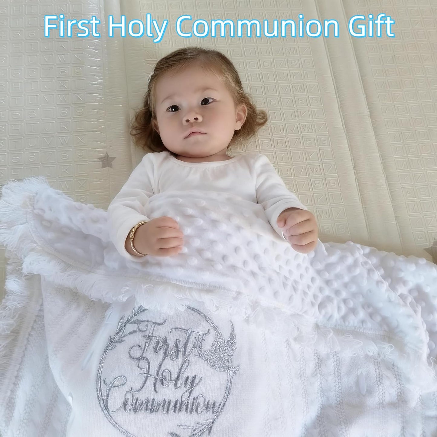 Baby Blanket White Baptism Gifts for Girl Boys First Communion Christening Christian Gifts for Kids White Soft Crochet Knitted Towel BST326H