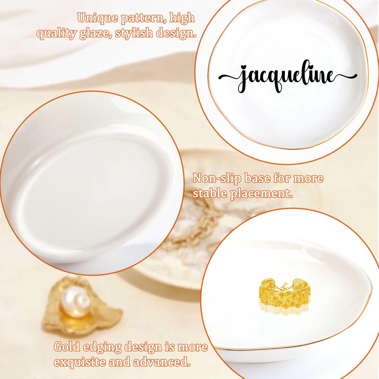 JoycuFF Initial B Ceramic Jewelry Tray, Bridesmaid Bride Gifts, Mothers Day Christmas Anniversary Engagement Birthday Gifts for Women Couples, Trinket Dish for Rings Earrings Necklaces Bracelets Keys BST202