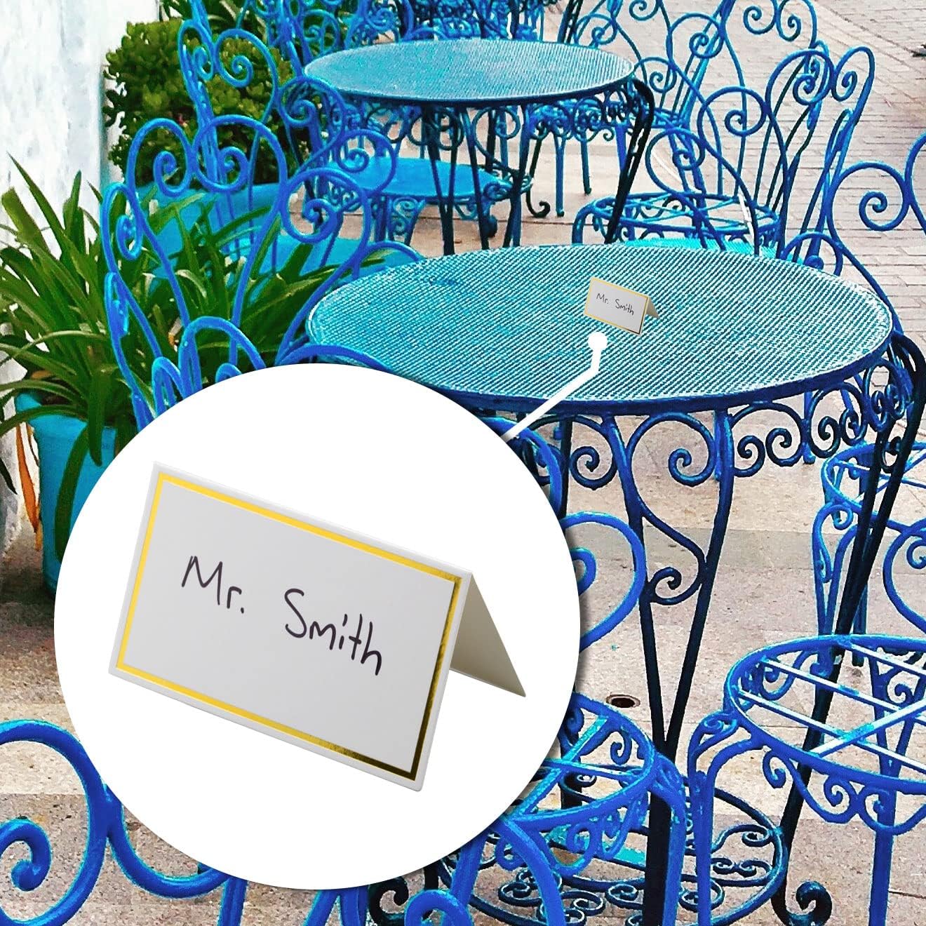 100 Pack Place Cards for Table Setting Small Paper Tent Cards with Gold Foil Border Event Table Cards for Restaurant Wedding Party Banquet Thanksgiving Birthday Celebration BST220