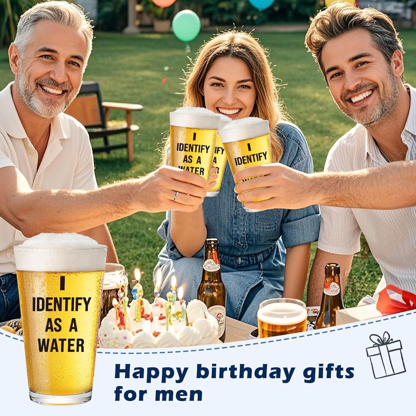 Father's Day Birthday Gift for Dad from Daughter Son Wife I Identify As A Water 16oz Beer Glass Fathers Day Retirement Promotion Gift for Father Daddy Bonus Stepdad Husband Grandpa Boyfriend Men Him BST326L
