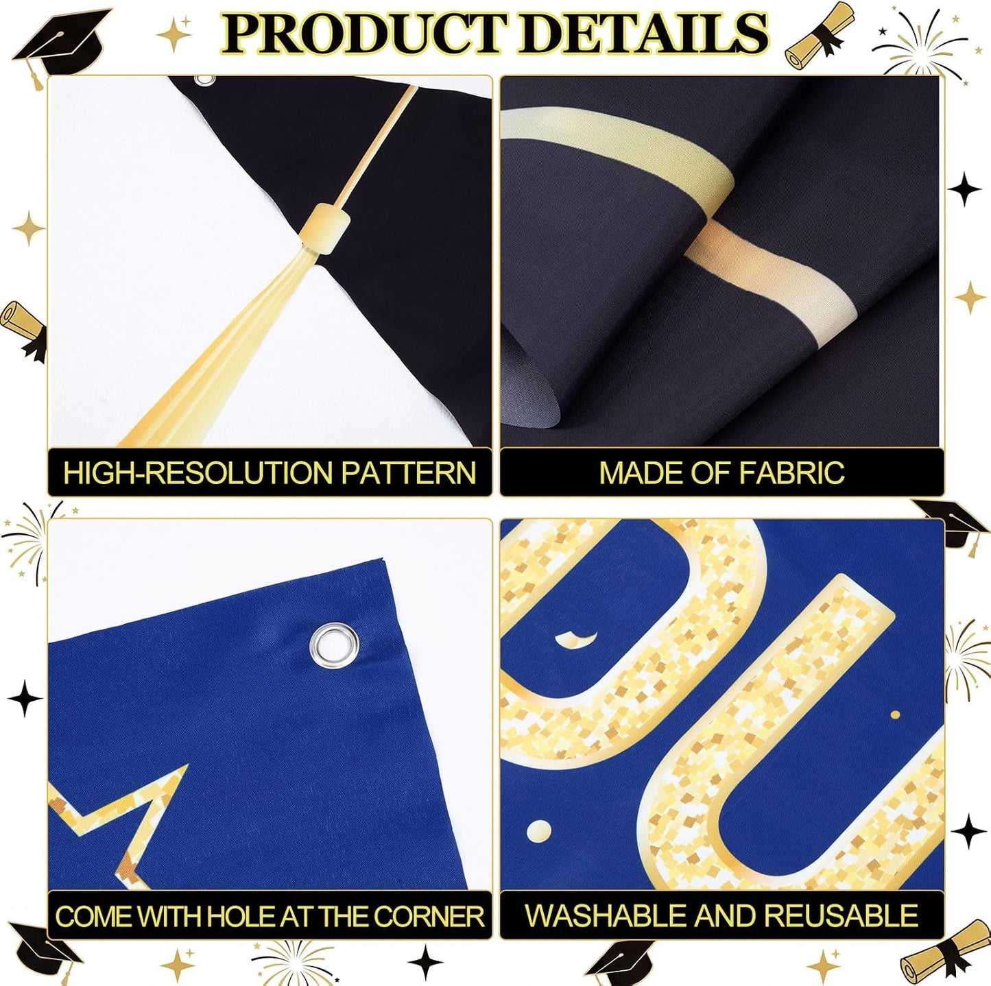Frienda 9 Pcs 2026 Graduation Party Decoration Include Grad Box, Class of 2026 Graduation Door Porch Banner with Tinsel Curtain, Grad Photo Backdrop for College School Congrat Party Decoration(Blue) BST326H