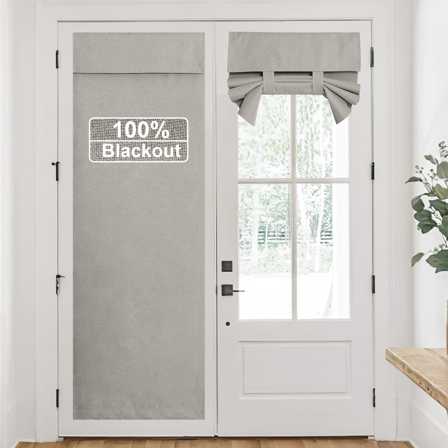 RYB HOME Grey Classroom Door Linen Curtain for Small Window, 100% Blackout Shades Lightweight for French Door Window, W 8 x L 36 Room Darkening Privacy Curtains Tie up Shade, 1 Panel BST220