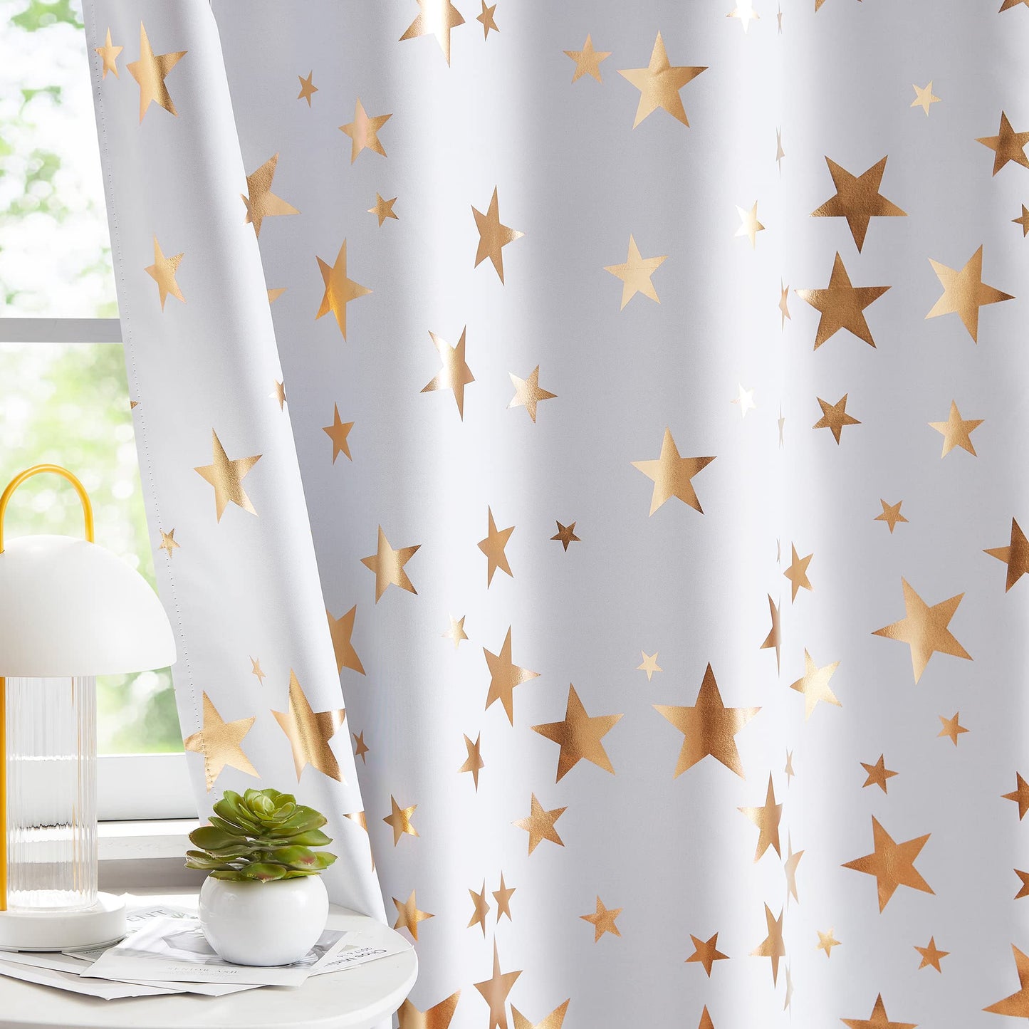 Treatmentex Gold Star Black Full Blackout Curtains for Boys Bedroom, Metallic Window Panels for Baby Nursery Room Grommet Top 2 pcs(Black Gold, 50x63in) BST202