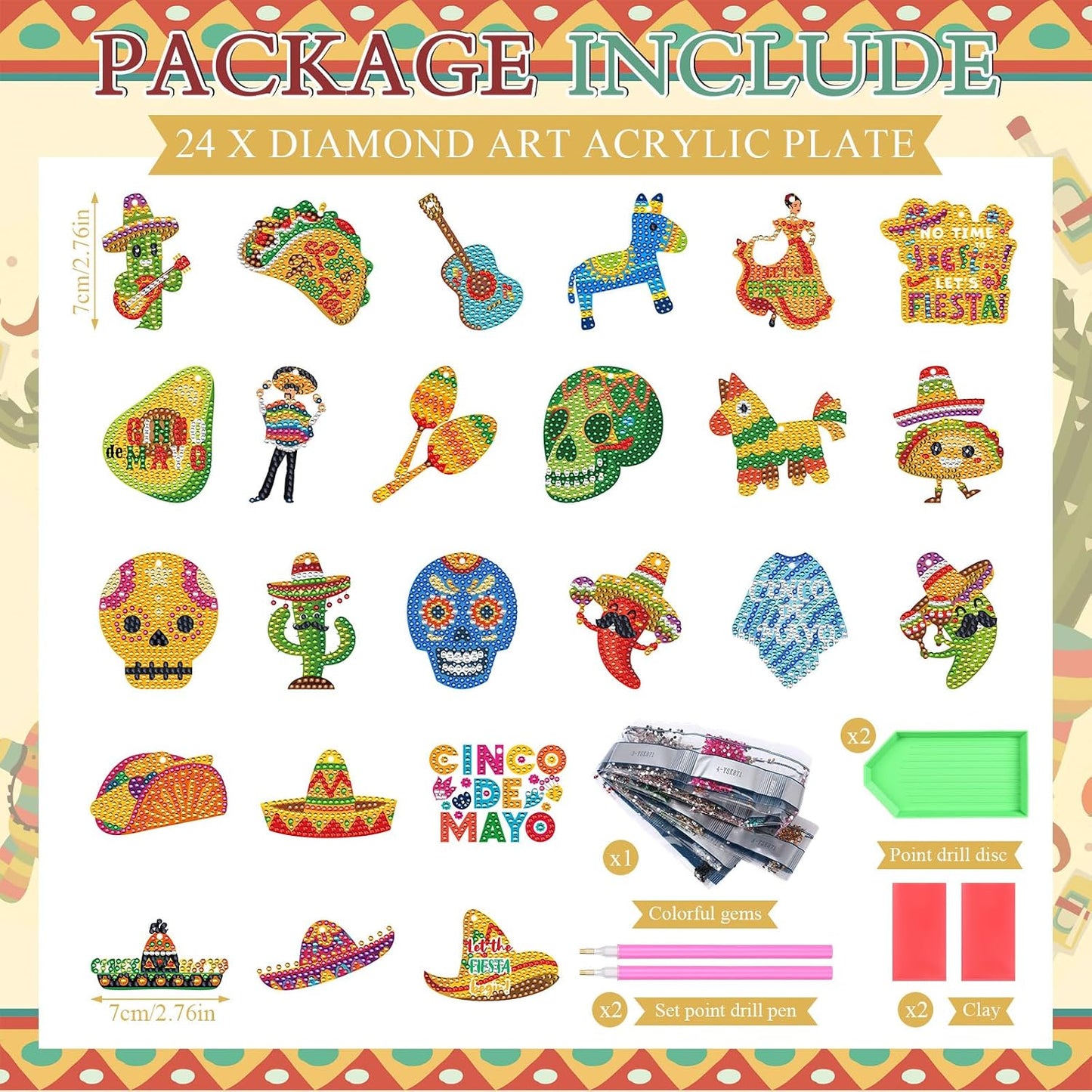 Huquary 24 Sets Cinco De Mayo Diamond Arts Keychains Mexican Fiesta Diamond Art Ornaments 5D DIY Crystal Rhinestone Crafts Kits Sombrero Taco Cactus Craft for Cinco De Mayo Mexican Holiday Gifts WN420