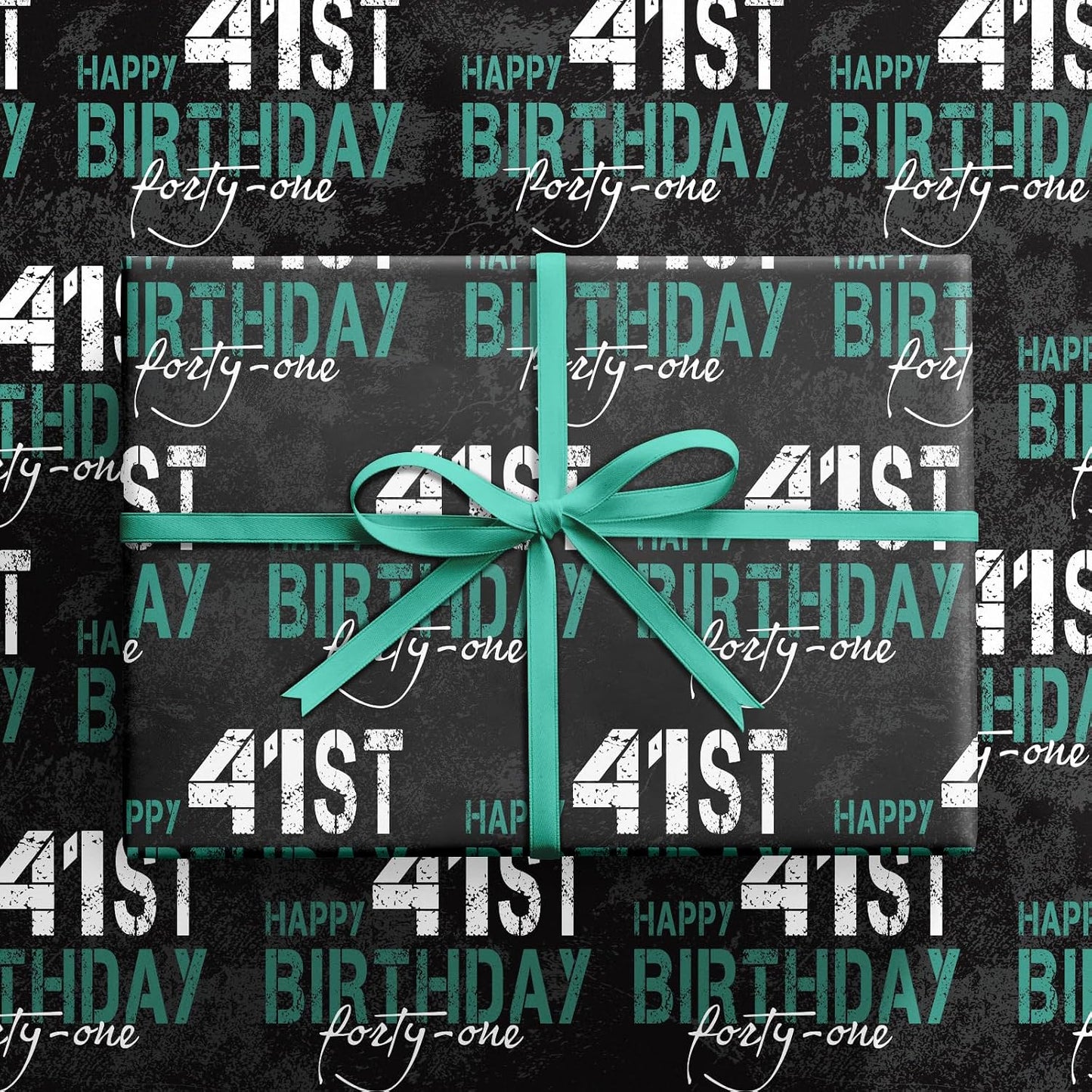RUSPEPA Birthday Wrapping Paper for Man - Mini Roll - HAPPY 41st BIRTHDAY Text Design for Men's or Father's Birthday Party Gift Wrap and Special Occasions - 17 inches x 16.4 feet - 41 Year Old BST326L