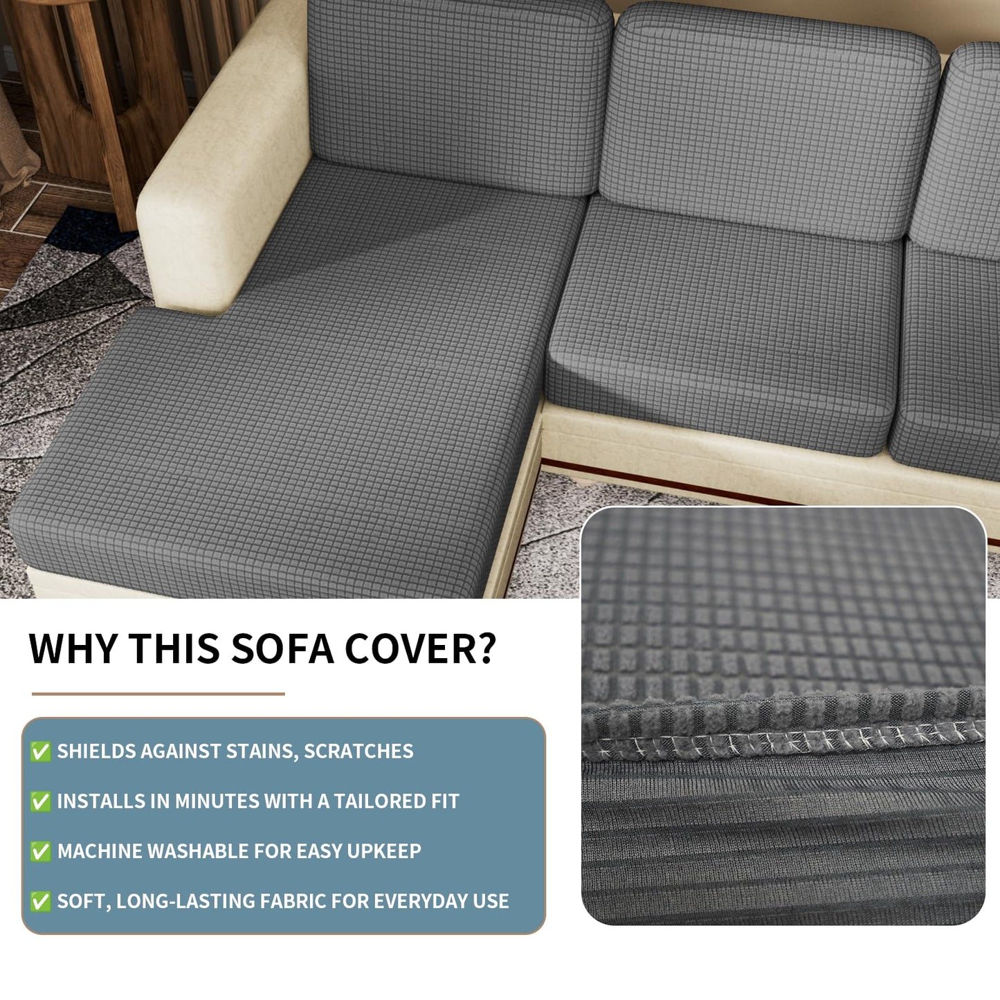 Stretch Couch Cushion Covers for Individual Sofa Seat Cushion,Washable Slipcover for Chair Loveseat Sofa,Furniture Protector Cushion Sofa Cover(Backrest or Seat) BST326H