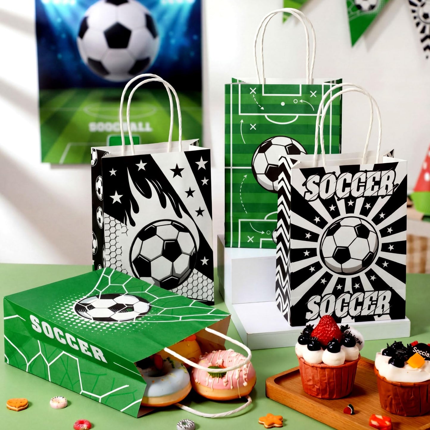 MotiMind 24 Pcs Softball Party Favor Bags Black Yellow Softball Themed Goodie Gift Wrapping Paper Bags with Handles Portable Sports Ball Candy Treat Pouch for Birthday Party Decorations Supplies BST326H