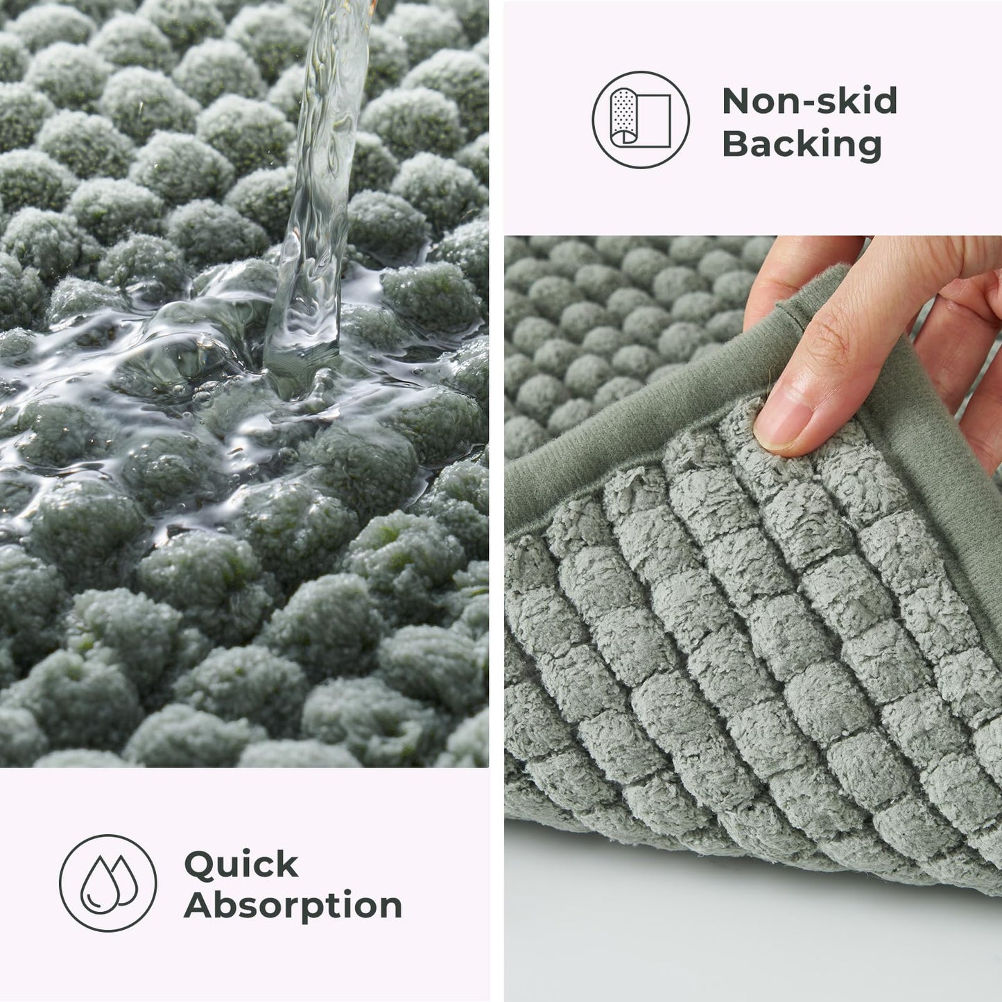 FRESHMINT Thick Chunky Chenille Bathroom Rug, Black, 20"x32" | Non-Slip Backing, Water Absorbent Surface, Machine Washable Care, Cushioned Comfort, Bathroom Floor Use BST220