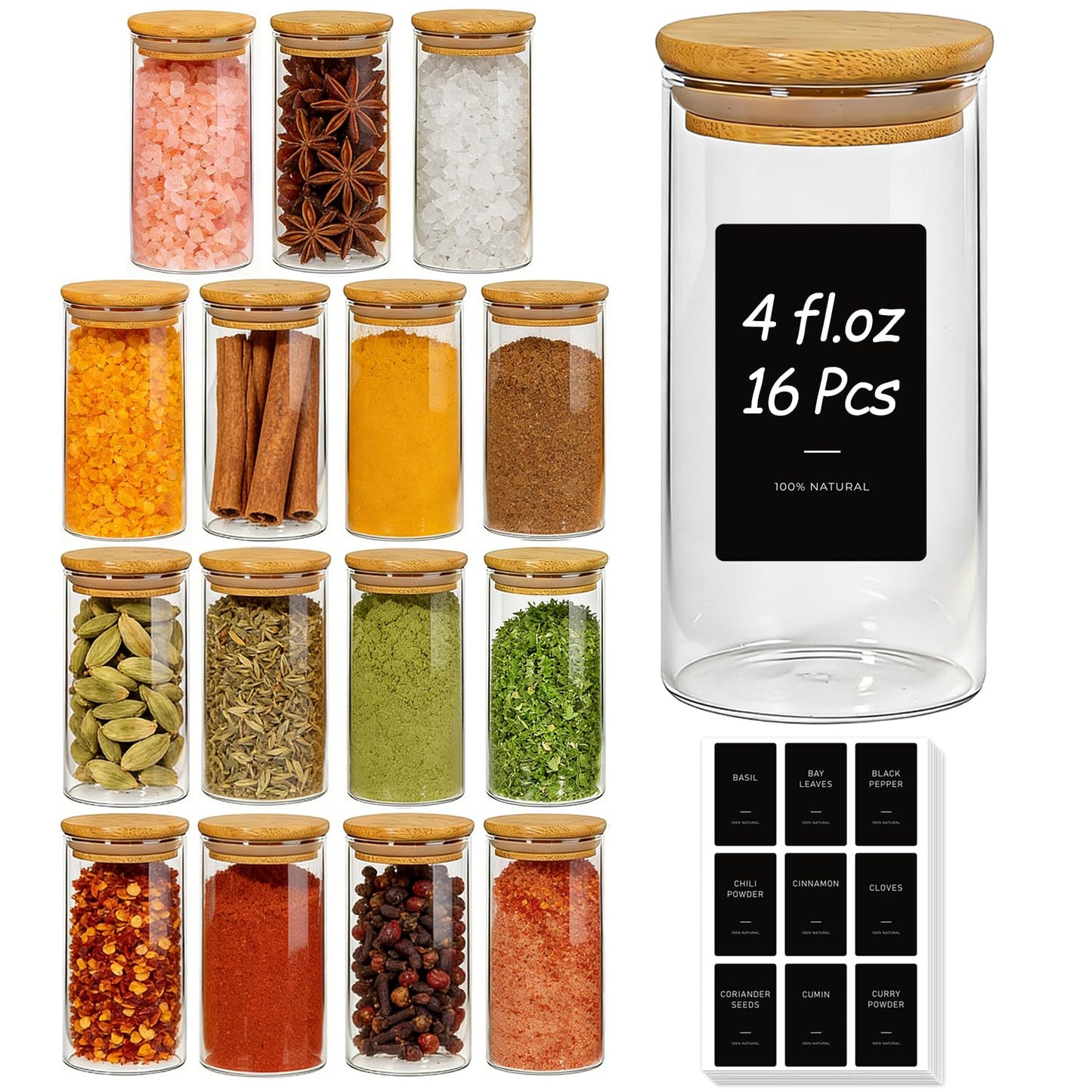 ComSaf Glass Storage Containers With Lids 0.5 Qt, 6 Pack Small Glass Jars | Small Glass Containers, Spice Jar 15oz, Candy, Family Snack Storage, Coffee Bar Organization, Size For Subpackage, BPA Free BST220
