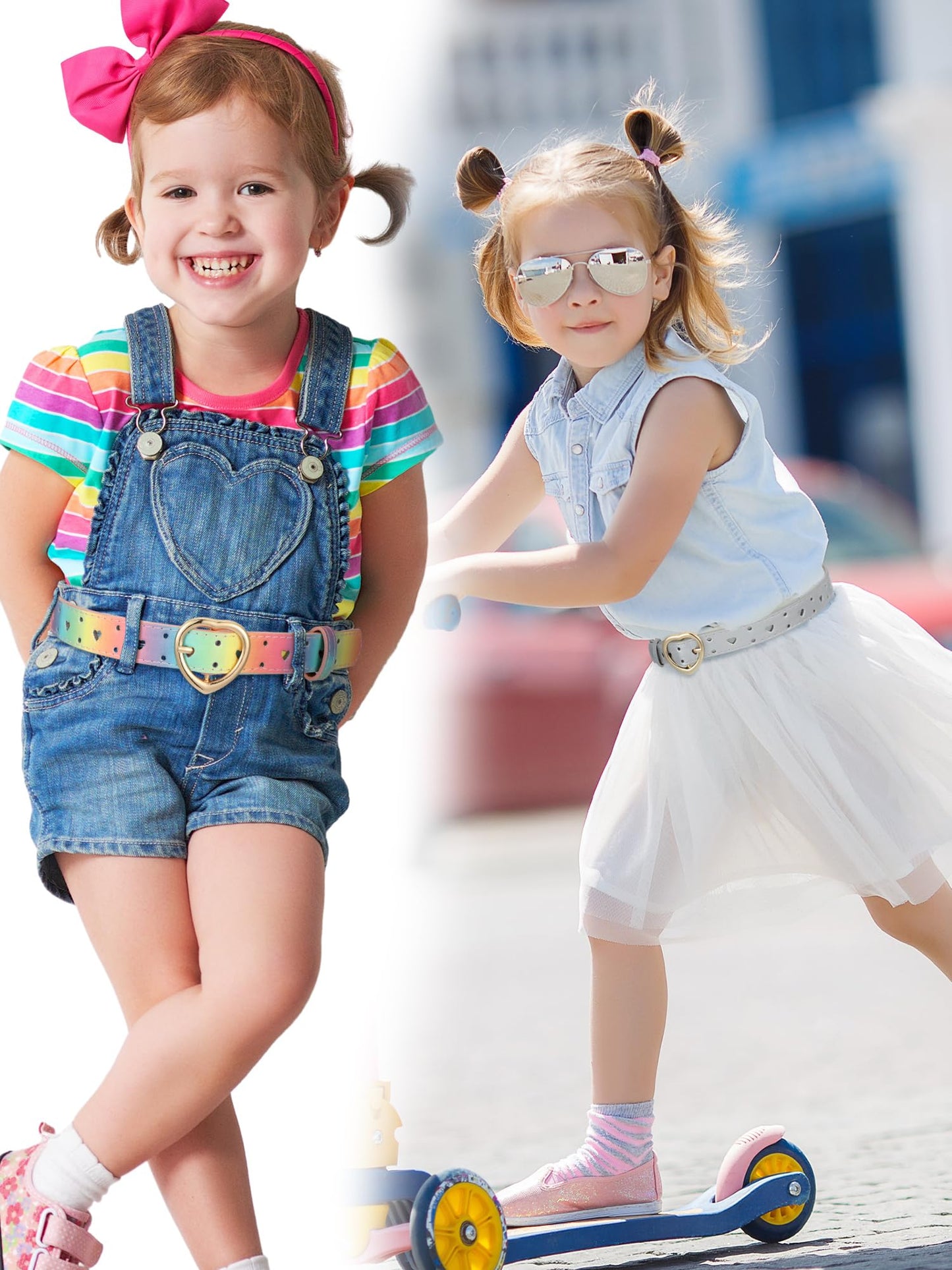 Newcotte 4 Pcs Girls Belt Size Aged 3-12 Kids PU Leather Waist Hollow Heart Design Kids Belts N31
