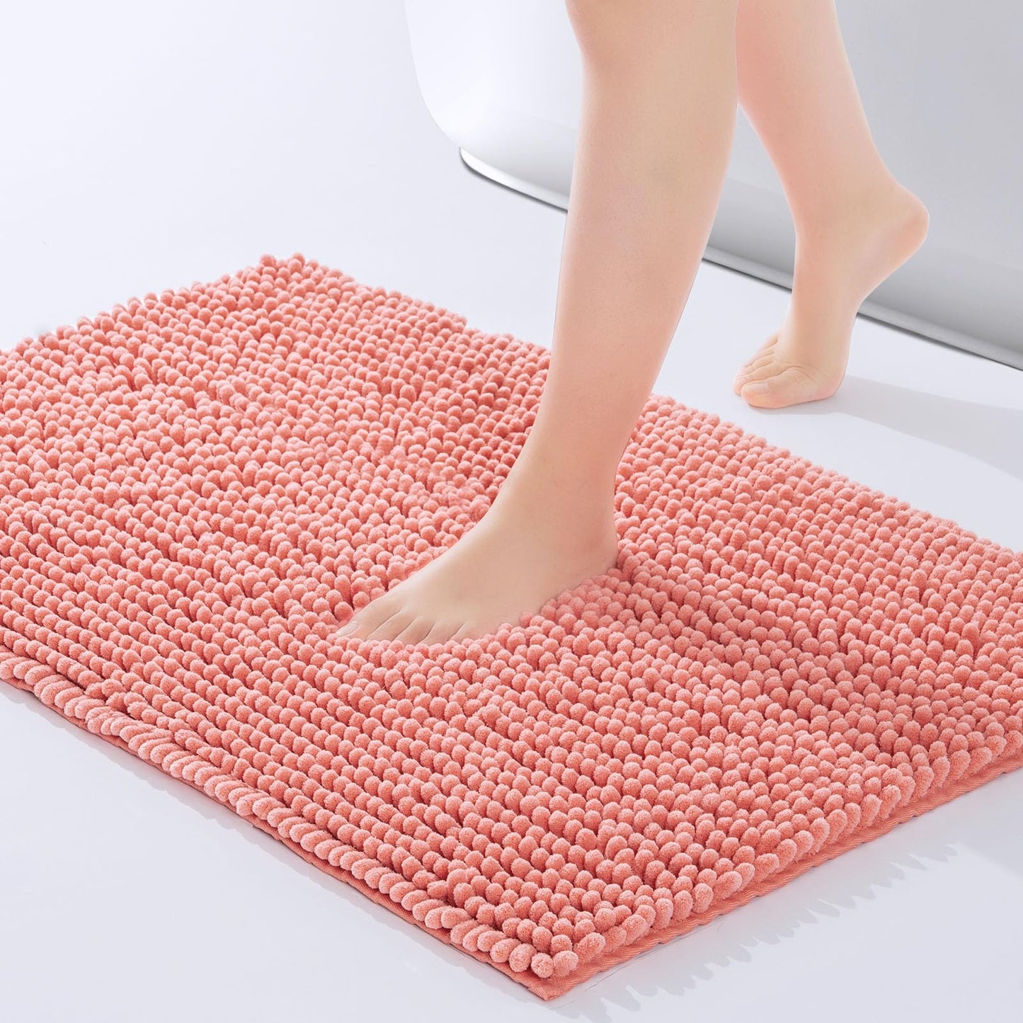 FRESHMINT Chenille Bathroom Rugs Mat 24"x17", Non-Slip Bath Mat for Bathroom Floor & Bathtub, Washable Soft Shower Shag Bath Rugs, Fluffy Thick Water Absorbent Microfiber Shower Mat, Sage Green BST220