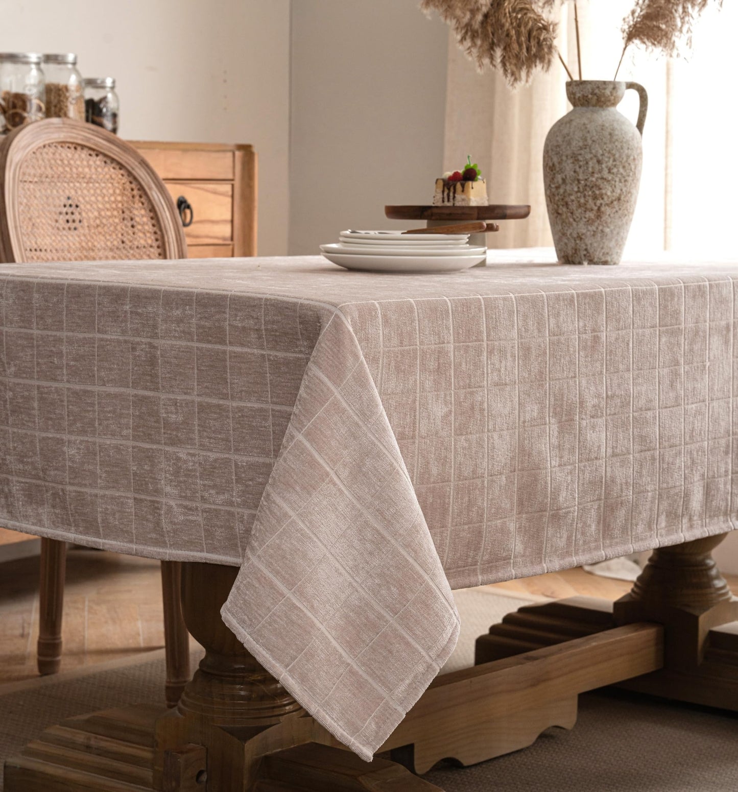 Caflife White Square Tablecloth 55x55 Inch, Cotton Linen Polyester Blend Stripes Table Cloth, Farmhouse Boho Decorative Table Cover for Dining Room Party Buffet Home Kitchen Table Decor BST202