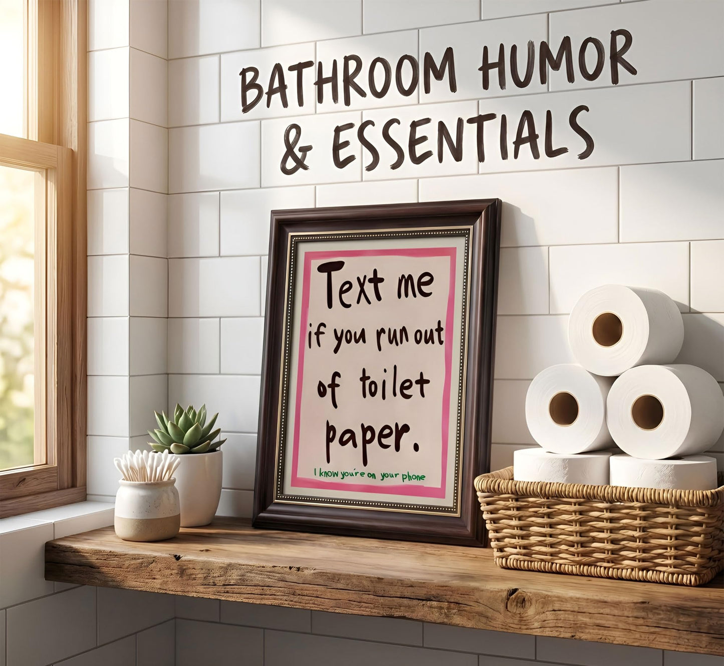 Dark Brown Framed Text Meif You Runoutof Toiletpaper Wall Art 9x11in | Pink Humor Bathroom Wall Decor Picture Funny Bathroom Quotes Poster for Toilets And Restrooms Decoration BST326H