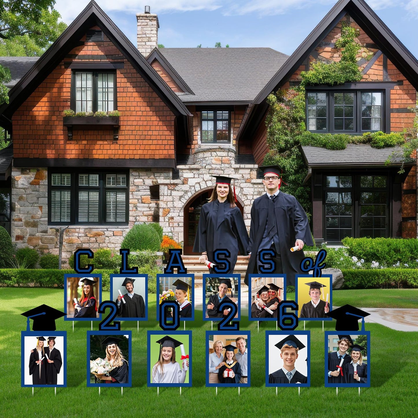 12 Pcs Graduation Photo Yard Sign Decorations 2026, K-12 Grade Graduation School Picture Frame Lawn Sign with Stakes for Kindergarten Middle High School Class of 2026 Grad Party Decorations, Red WN420