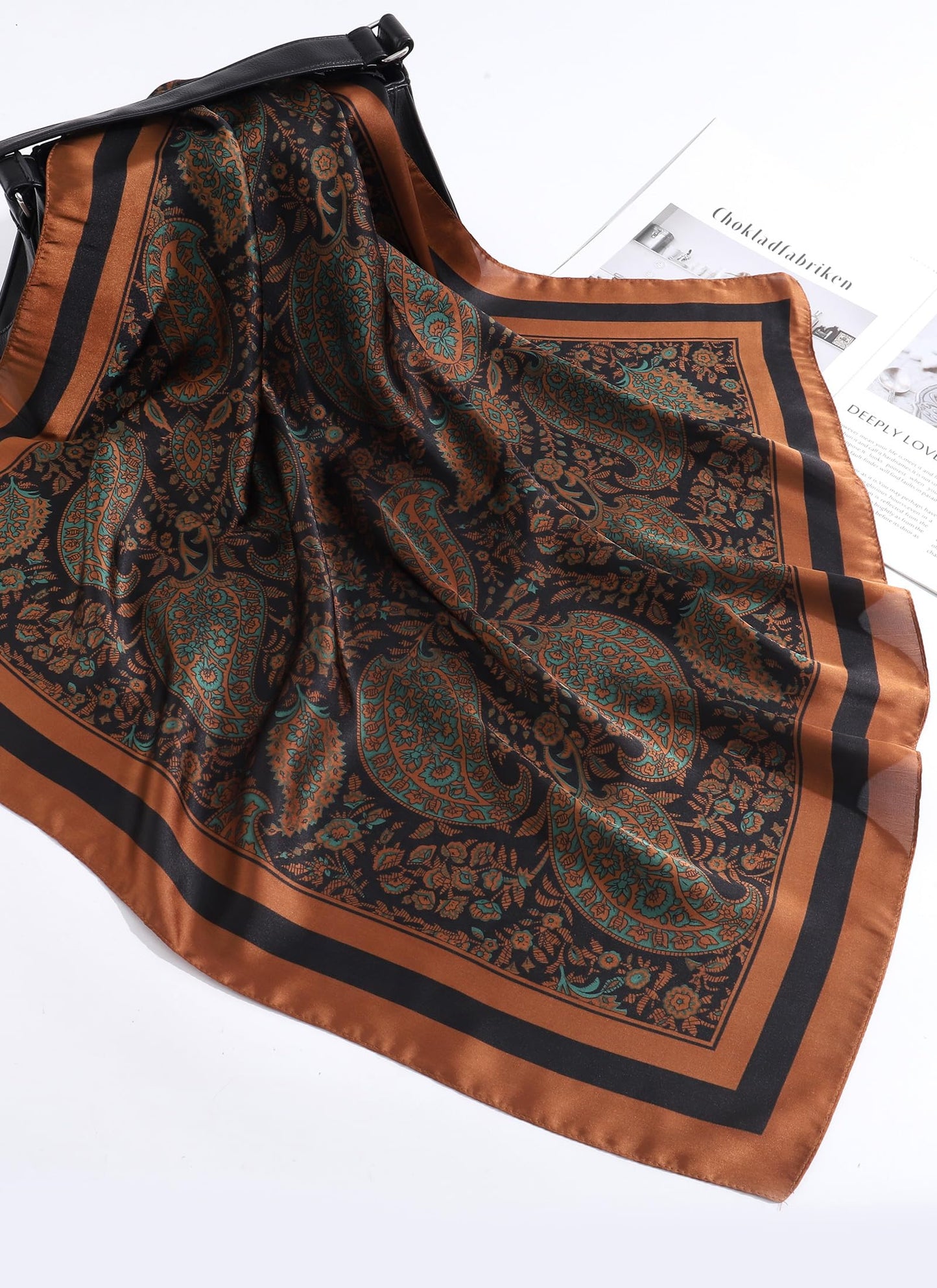 CHLINS 27.5” Square Head Scarf for Women Satin Hair Scarf Silk Wrap Neck Scarves Bandanas for Handbags Accessories WN420