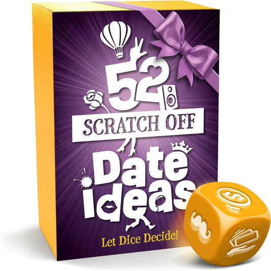 52 Scratch Off Date Night Ideas with Decision Dice - Date Night Games | Date Cards For Couples Scratch Off | Couple Activities | Unique Photo Memory Keepsakes | Date Night Ideas Gift For Him & Her WN420