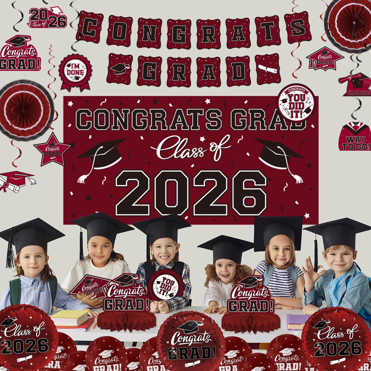 Black and Gold Themed 2026 Graduation Decorations Set - Congrats Grad Banner, Class of 2026 Backdrop, Balloons & Streamers Kit - Graduation Party Supplies for High School & College Celebrations BST326H