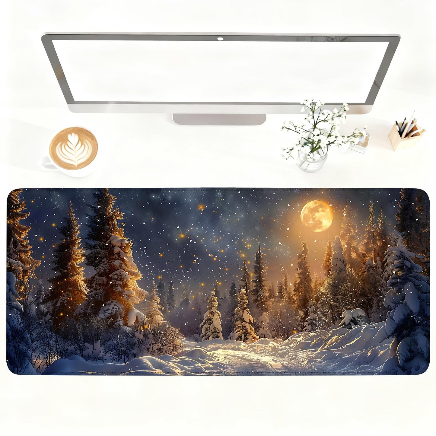 Mouse Pad Gaming Mousepad 31.5 x 11.8in Large Mouse Pad for Keyboard and Mouse with Anti-Slip Rubber Base, Keyboard Pad XL Mouse Mat for Home and Office,Snowy Forest WN420