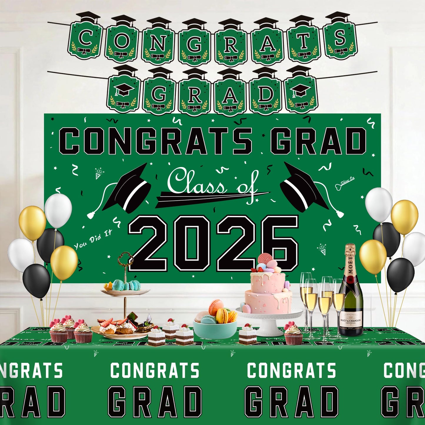 Graduation Decorations 2026 2027 - Red Congrats Grad Banner Backdrop Tablecloth Set - Graduation Decorations Class of 2026 | Graduation Party Favors Supplies WN420