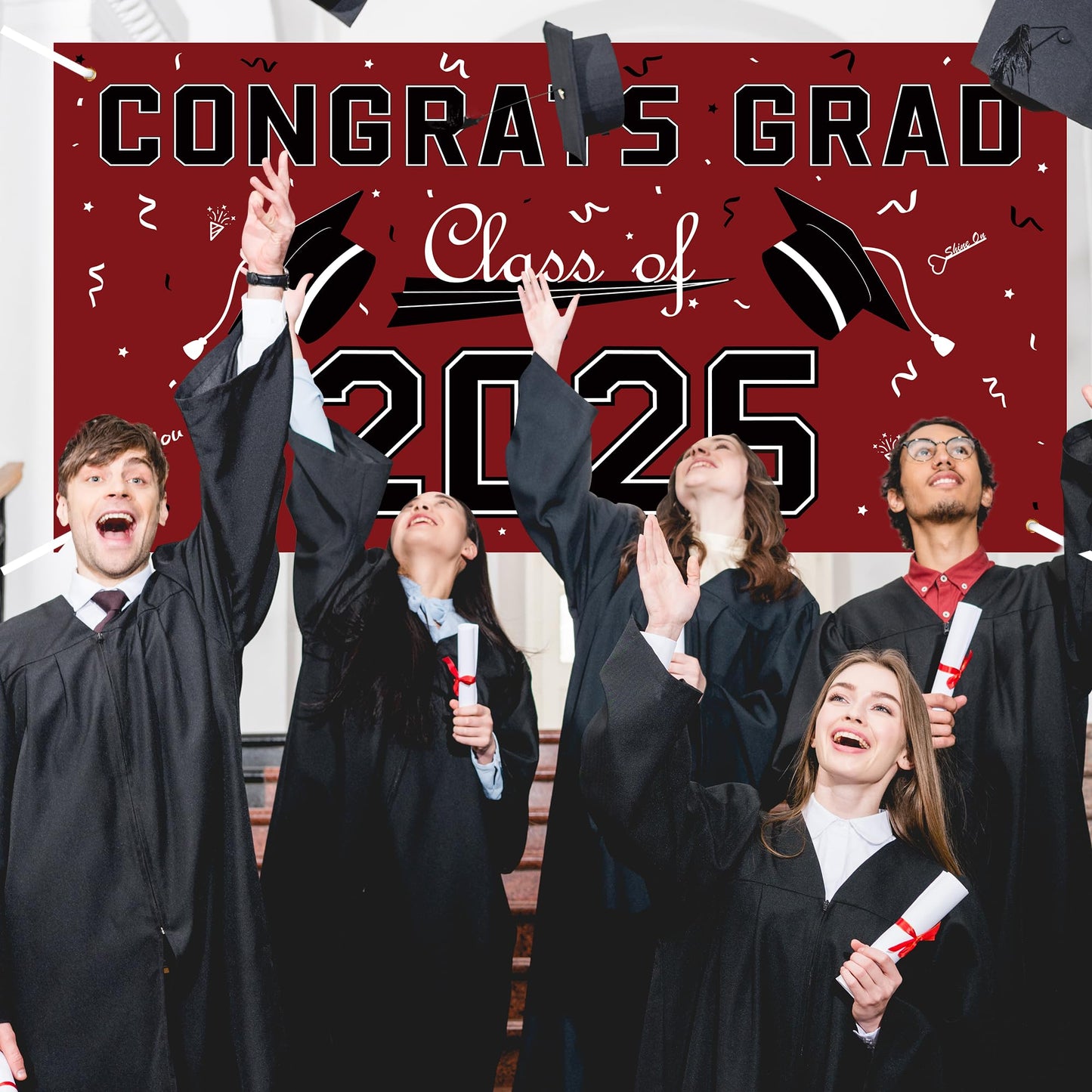 Graduation Decorations 2026 2027 - Red Polyester Graduation Backdrop - Graduation Party Decorations - Congrats Grad Banner - Graduation Decorations Class of 2026,Graduation Party Favors Supplies Yard Sign WN420