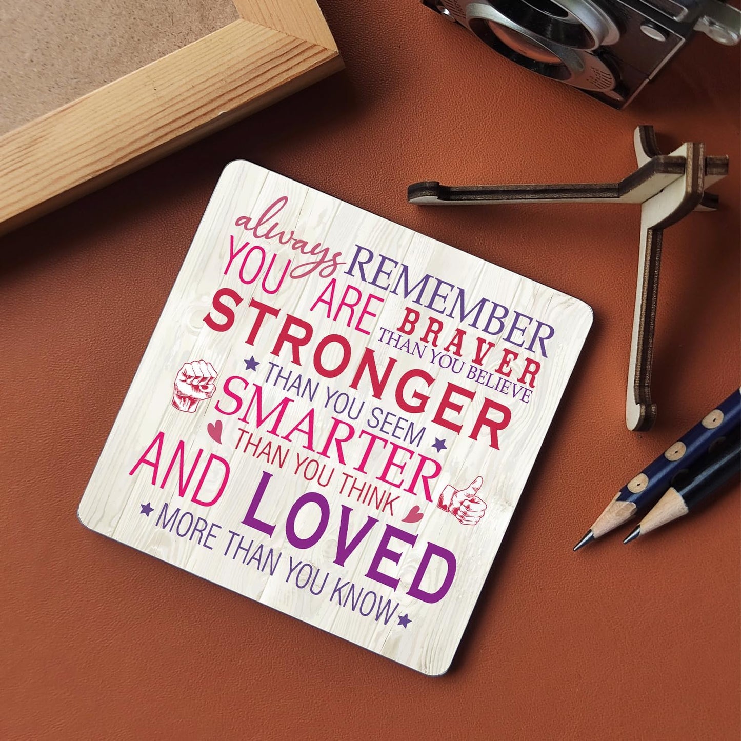 Inspirational Pink Gifts for Women Desk Sign, Encouragement Gift for Women, Cheer Up Gifts Desk Wood Plaques, Coworker Motivational Signs for Birthday, Thinking of You Gift for Womens BST220