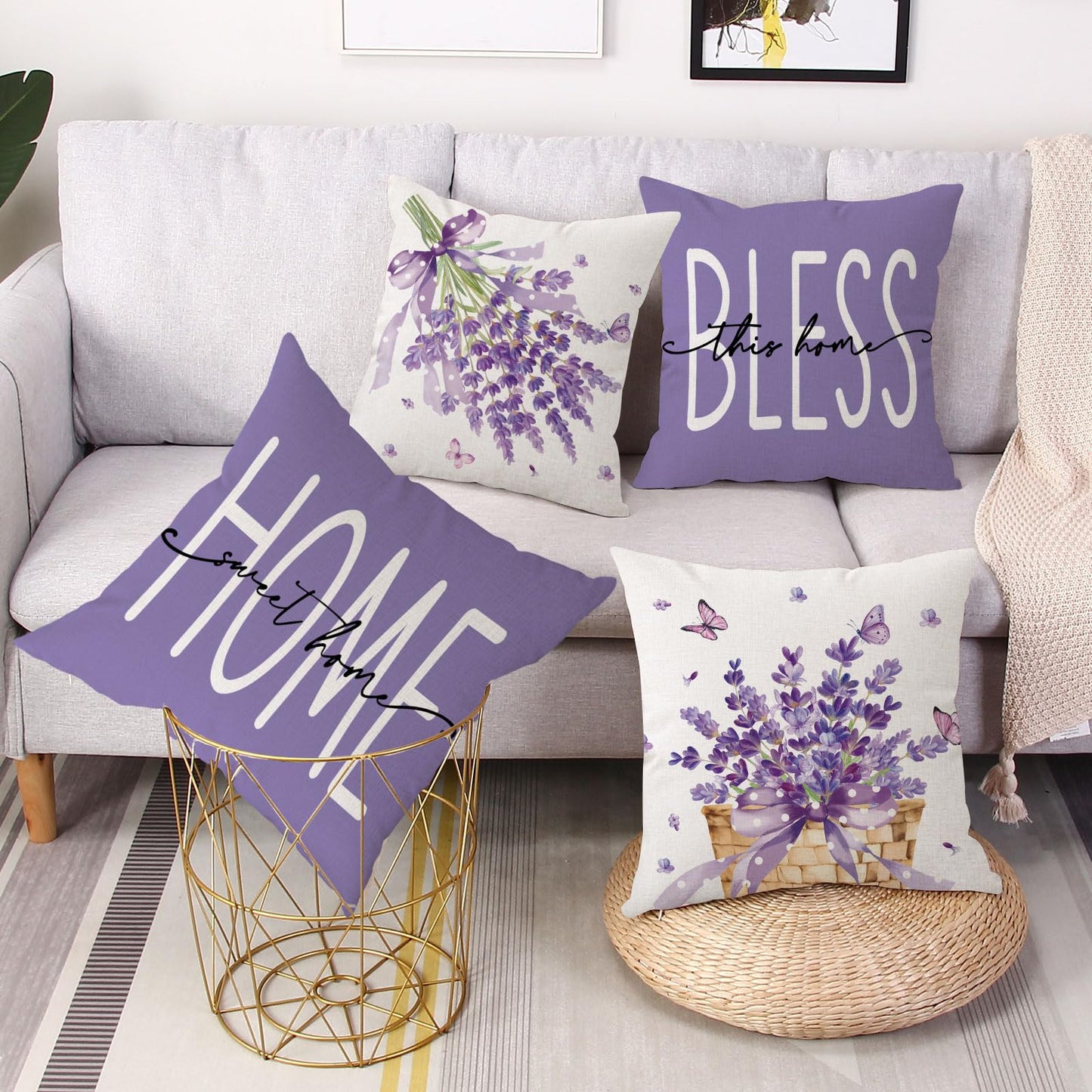 Spring Easter Pillow Covers 18x18 Set of 2 Rabbit Bunny Carrot Truck Spring Flowers Decorative Throw Pillow Covers for Home Office Sofa Bed Couch BST326L