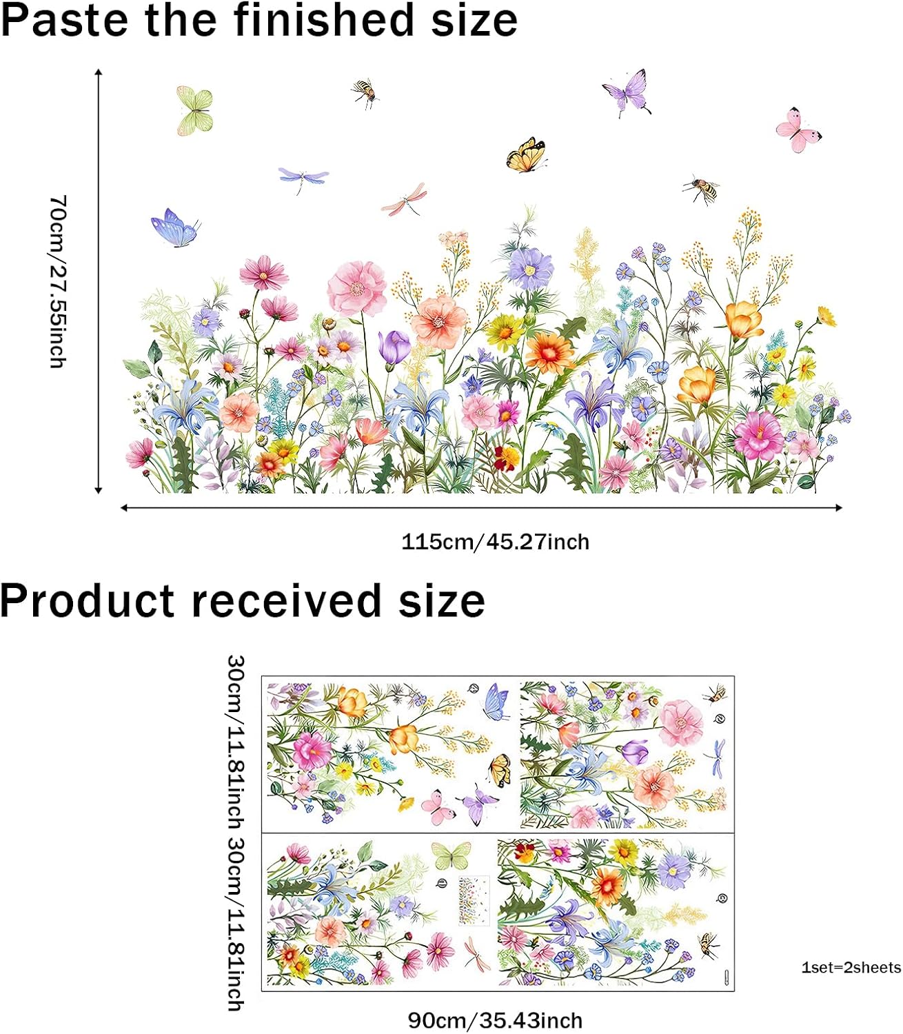 Watercolor Wildflower Butterfly Wall Decals Peel Stick Room Decor BST326L