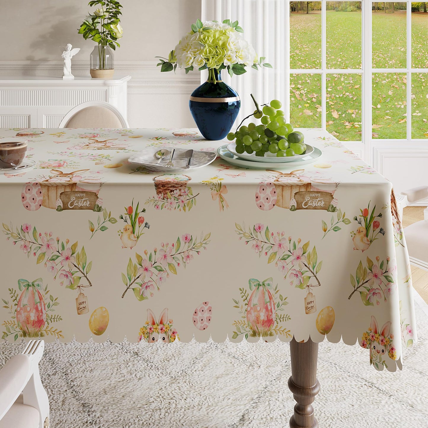 Easter Tablecloth 60x84 Inch Rectangular, Spring Tablecloth, Plaid Bunny Egg Washable Polyester Table Cloth, Fabric Table Cover for Party Picnic Dinner Decor,Easter E BST326H
