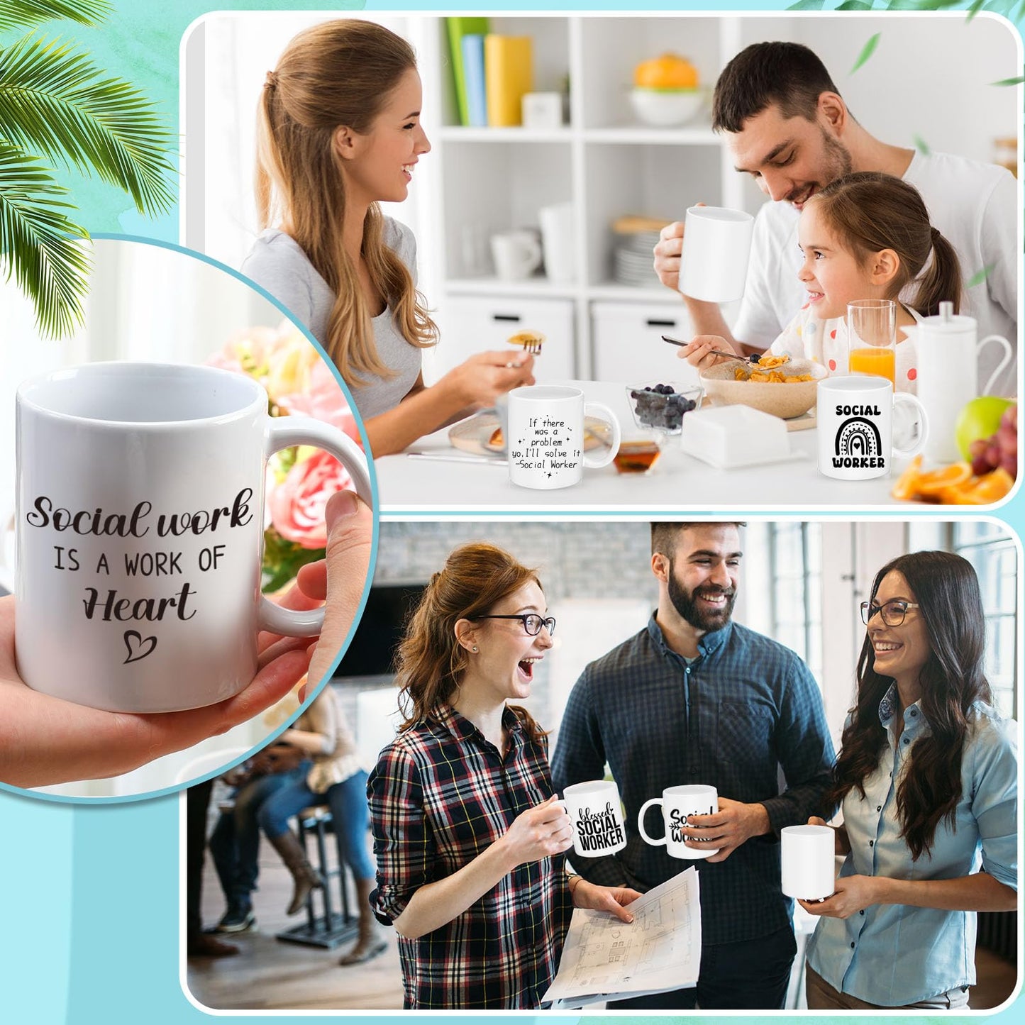 Honeydak 12 Pcs Social Worker Appreciation Gifts for Women Men 11oz Ceramic Mugs Bulk Thank You Gift for Social Worker Cup for Coworker Birthdays School Office Volunteer Nurse Week(Elegant) BST220