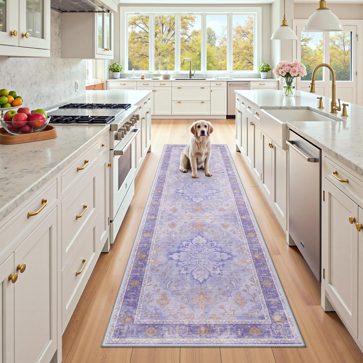 RELEANY Area Rugs Runner 2'x6' Washable Non-Slip, Floral Vintage Distress Medallion Carpet for Kitchen Hallway Bedroom Beside Laundry Room Bathroom, Teal Green Lake Blue Turquoise DD1210
