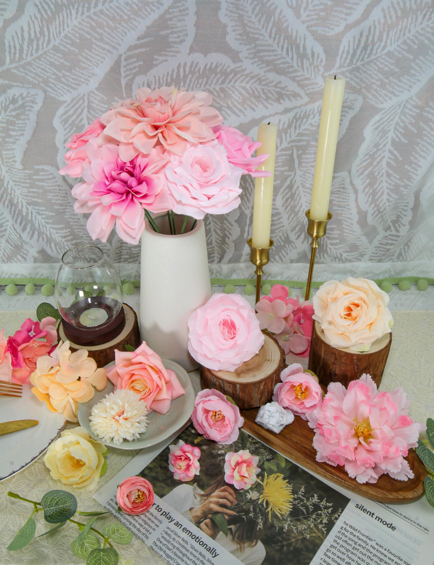 Artificial Flowers for Home Decorations: Purple Silk Fake Flowers Bulk Boxed Set, Peony Roses Bouquets with Stems for Table Centerpiece, DIY Wedding, Bridal Shower, Graduation Cap & Tea Party BST220