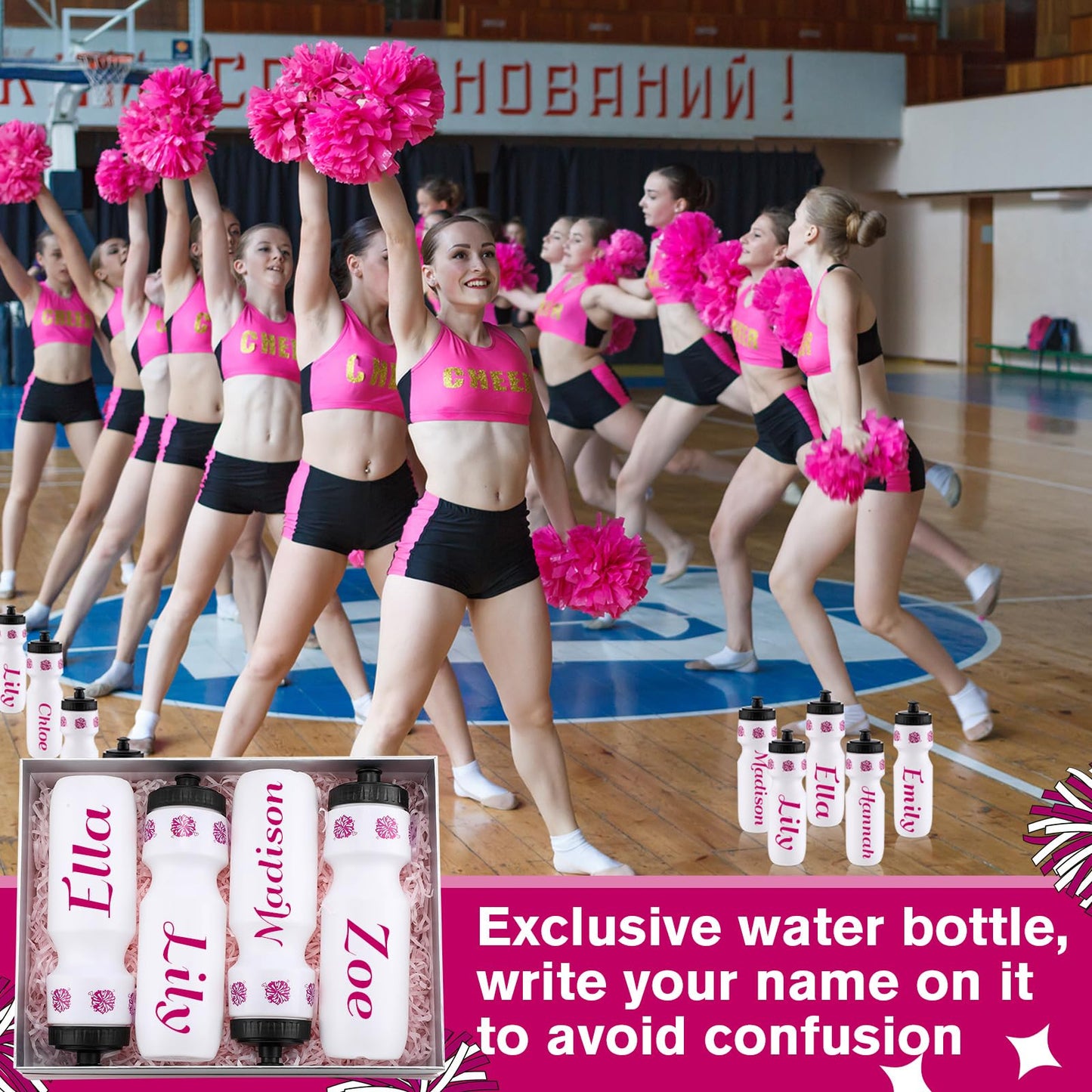 Talltalk 12 Pack Cheerleading Water Bottles Bulk 24 oz Reusable Plastic Cheer Water Bottles with Pull Top Cap Dishwasher Safe Cheerleader Drinking Bottle for Game Sports Dance Party (Rose Red) BST220