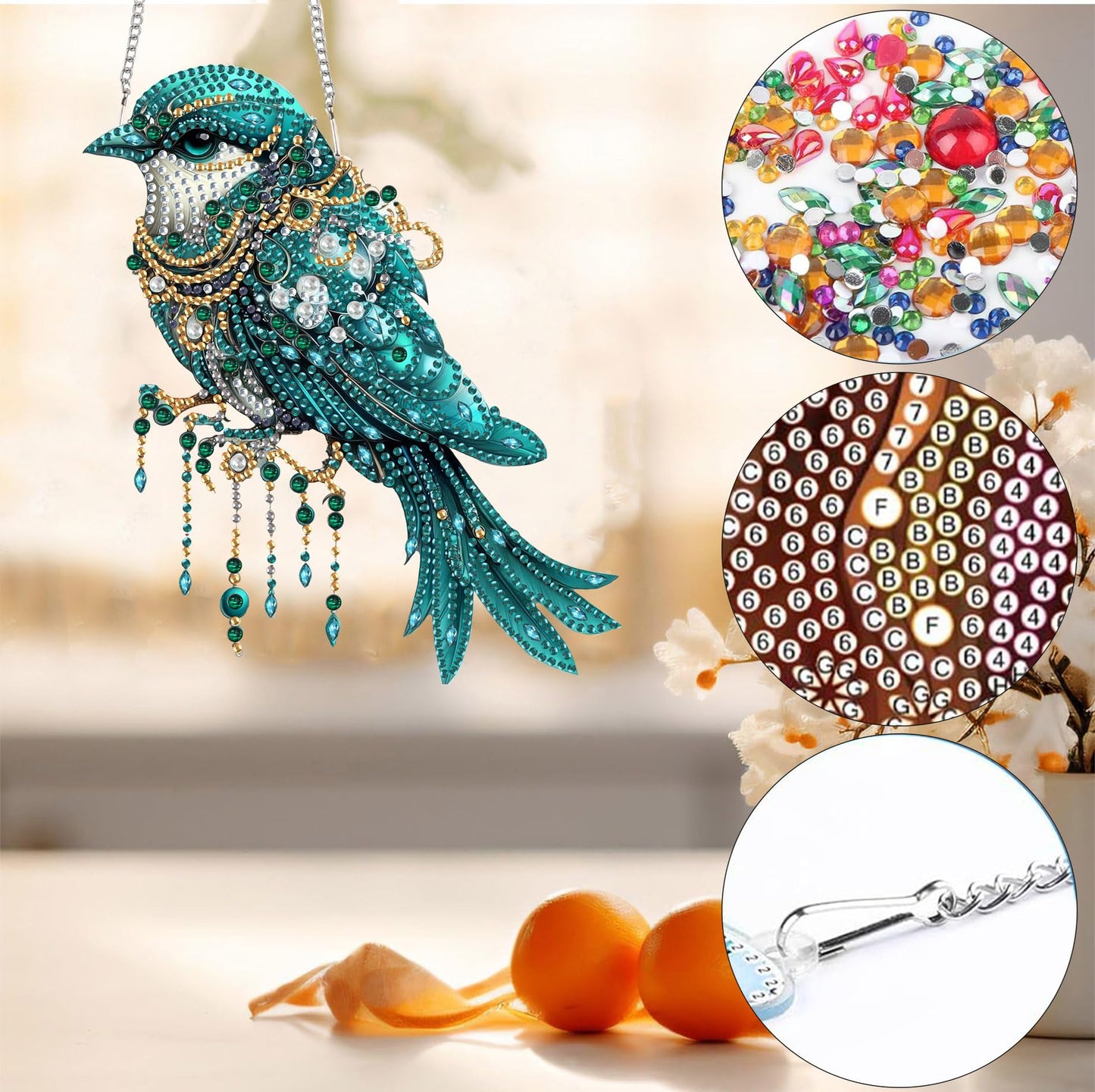 Bimkole Cat Diamond Art Hanging Kit for Adult, DIY 5D Animals Diamond Art Painting Window Pendant, Acrylic Crystal Art Hanging Ornament for Wall Home Garden Front Door Decor - 7.8x7.8 Inch BST220
