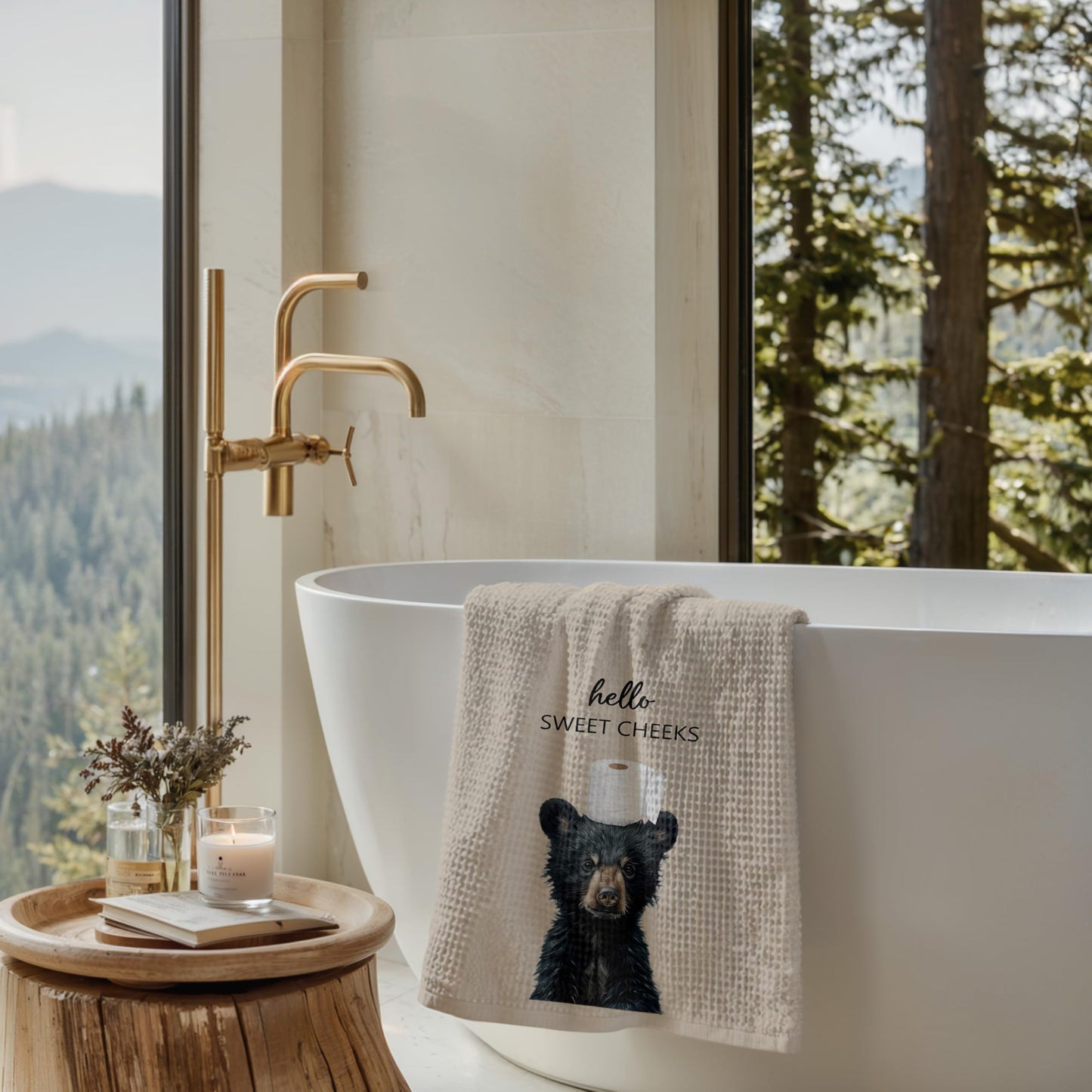 Funny Bear Bathroom Hand Towels Set of 2, Hello Sweet Bear Bathroom Decor, Funny Wild Animal Hand Towels for Washroom Restroom Decor, 16x24 Inch BST326L