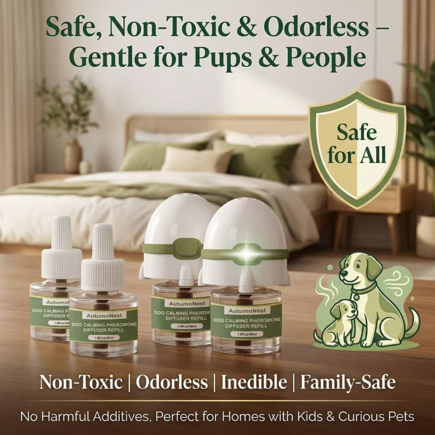8-in-1 Dog Calming Pheromone Diffuser Kit – Pet Stress Support (2 Plug-Ins & 6x48ml Refills), Calming Diffuser for Dog During Thunderstorms, Travel, Separation, Fireworks & Vet Visits, 180-Day Supply WN420