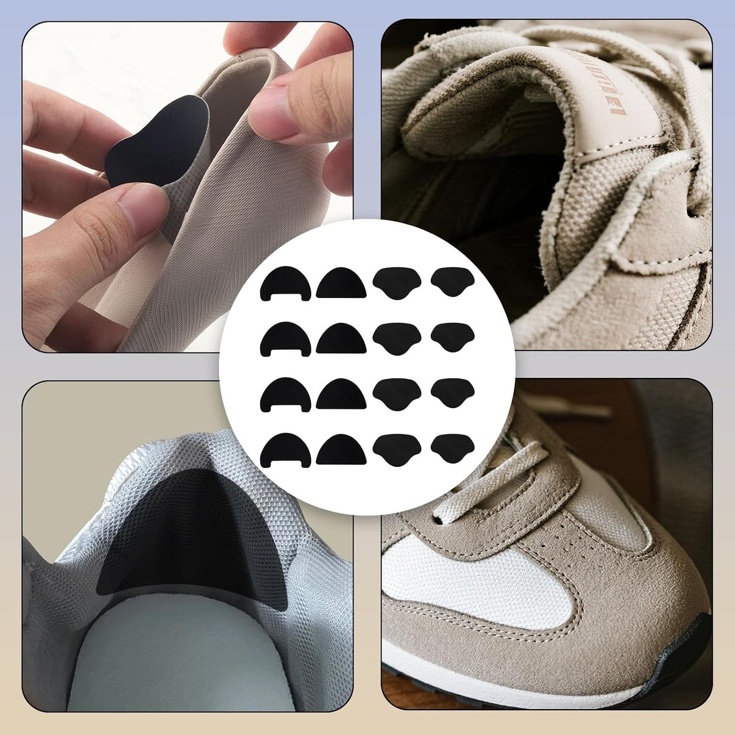 Gosknor 16pcs Shoe Hole Repair Patches, Self-Adhesive Shoe Toe & Heel Repair Patches for Sneakers Leather Shoes High Heels (Black) BST326L