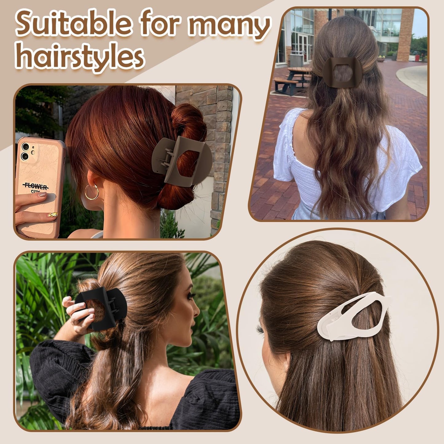 8 Pcs Flat Hair Clips for Women, 2 Styles Large Flat Claw Clips for Women, Strong Hold Non-slip French Hair Clips for Thick Thin Hair, Neutral Color WN420