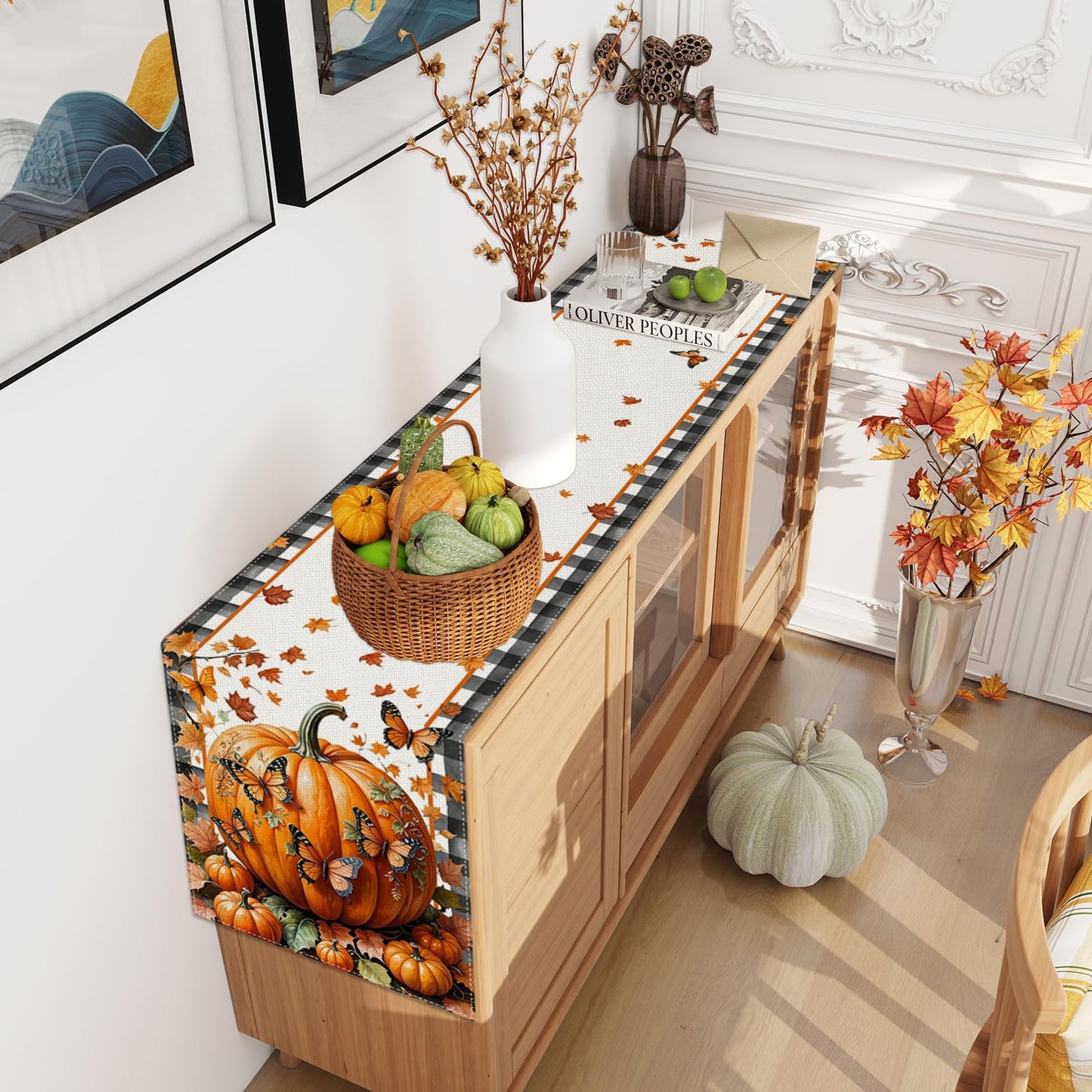 Linen Fall Placemats Set of 4 Fall Table Mats Farmhouse Pumpkin Butterfly Decor for Home Autumn Thanksgiving Home Kitchen Dining Room Table Decorations BST220
