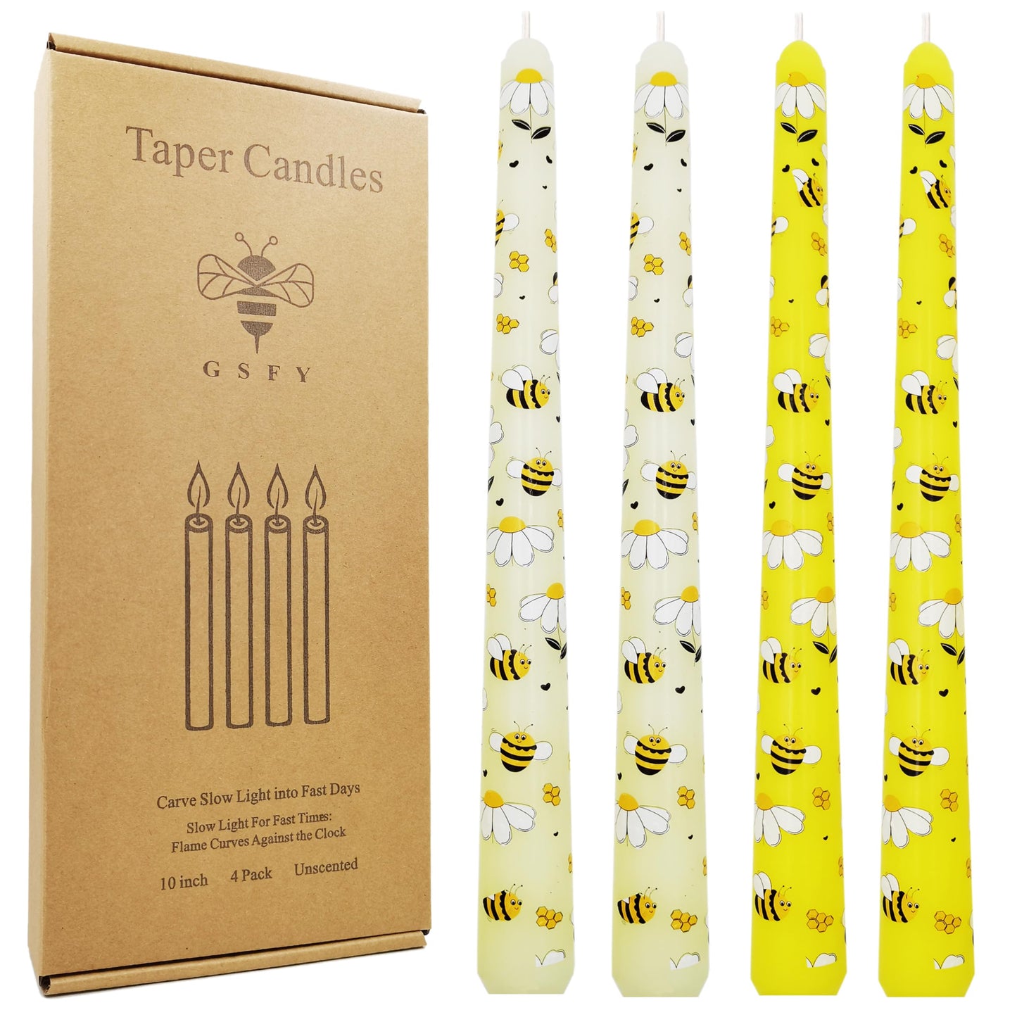 10 Inch Decorative Taper Candles, 4 Pack Birthday Balloon Print Candlesticks, Unscented Dripless Candles with Long Burn Time for Party, Holiday Table & Home Decor BST326H