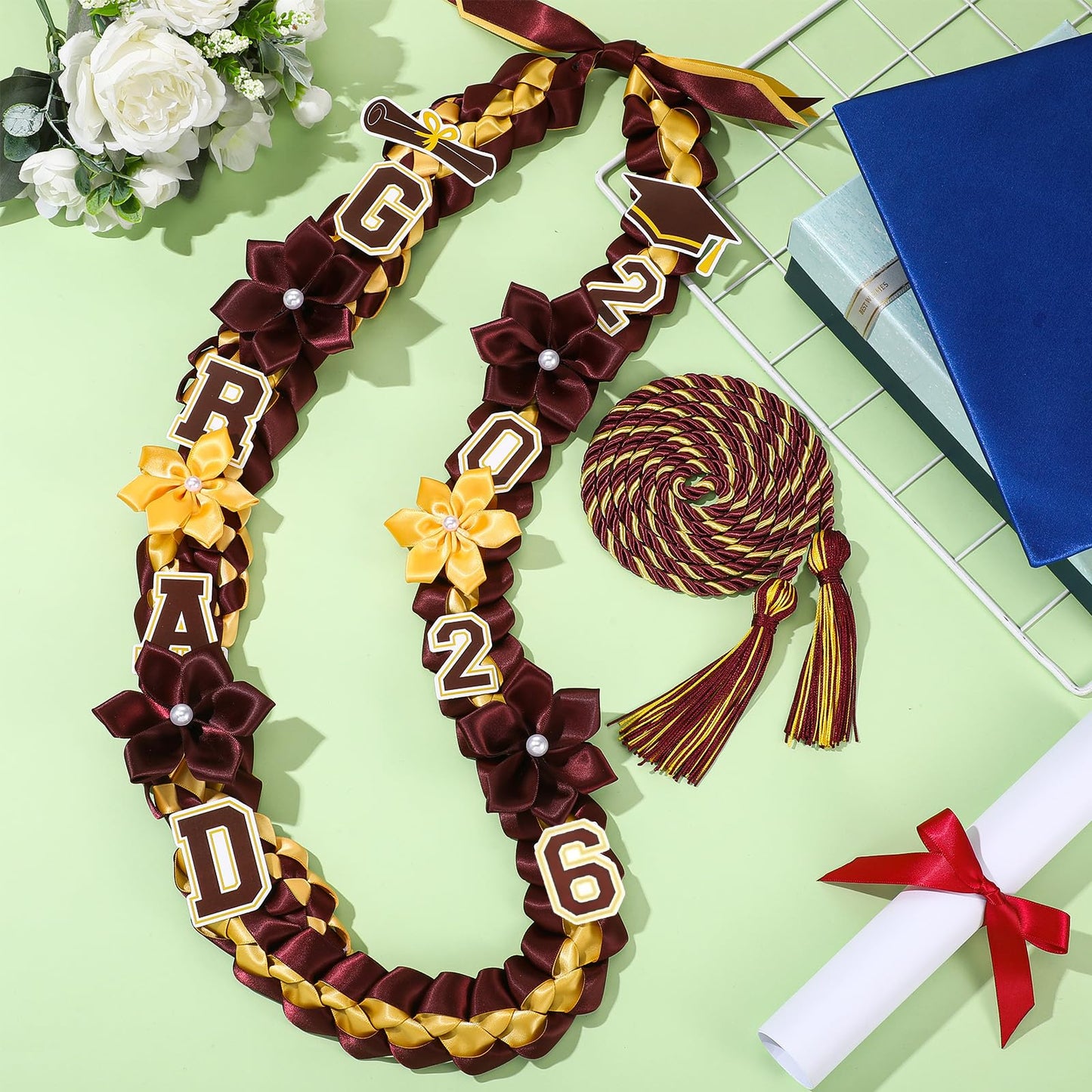 Thiccywoov Graduation Ribbon Lei Class of 2026 Grad Lei Kit Graduation Double Braided Necklace with Honor Cord for Graduate Women Men High School College Grad Party Supplies(Purple, Black) BST326H