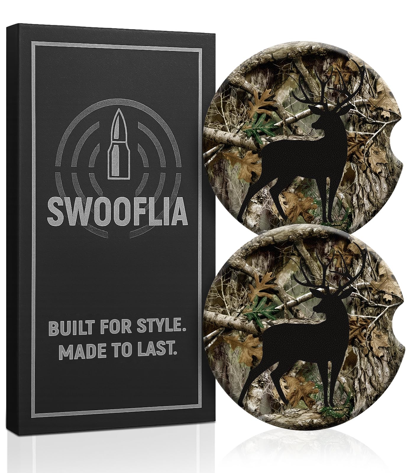 Swooflia Car Coasters for Men - Touch Down Ceramic Car Cupholder Coaster Cool Absorbent Mat Coaster with Cork Base 2 Pack Automotive Cup Holder Accessories New Driver Gifts WN420