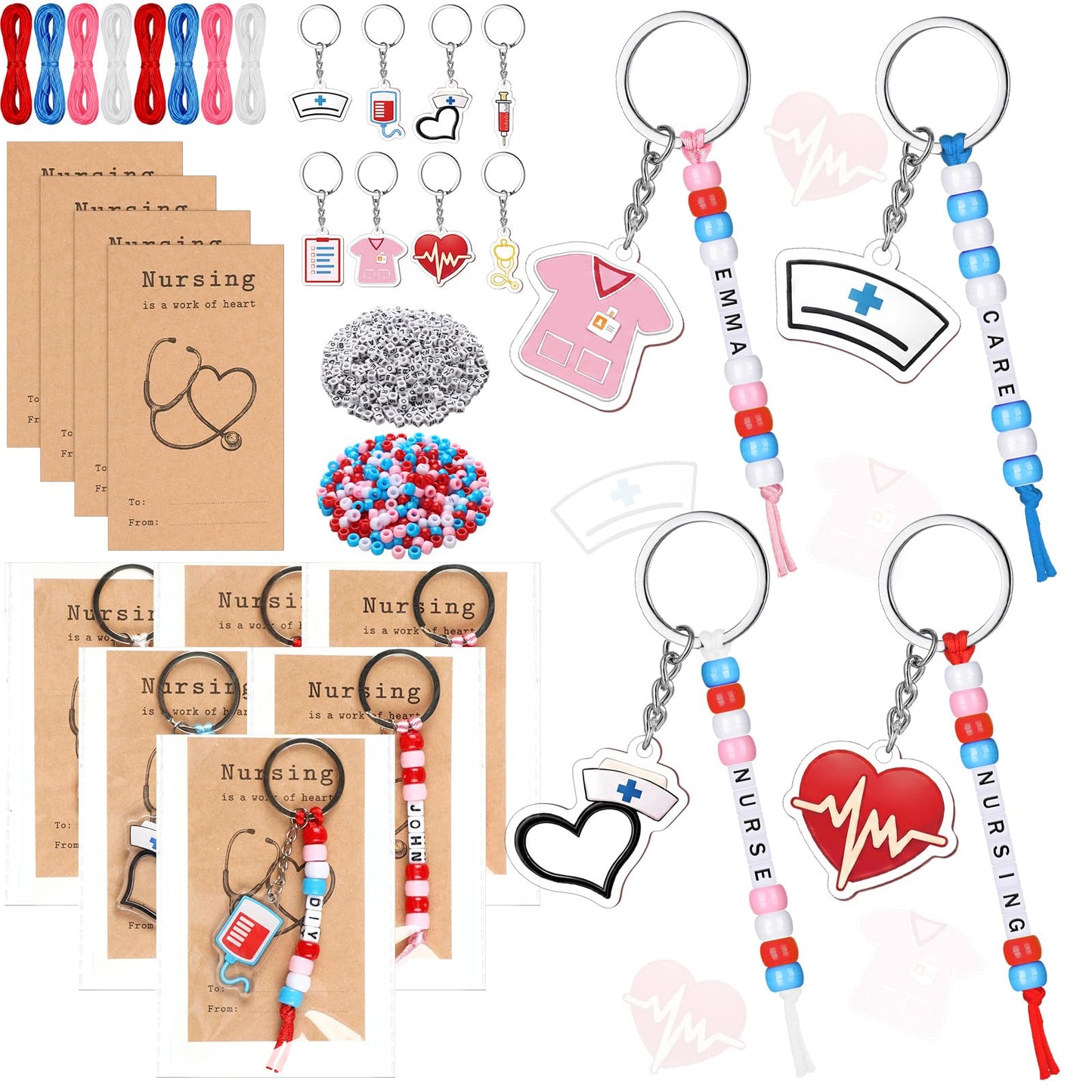 Suncalla 984 Pcs 24 Set Dinosaur Nugget Keychain Making Kit DIY Valentine's Key Chain Crafts Bead Adjustable Letter Beads Cards Strings Kit Gift Backpack Accessories Party Favors(Cute Color) WN420