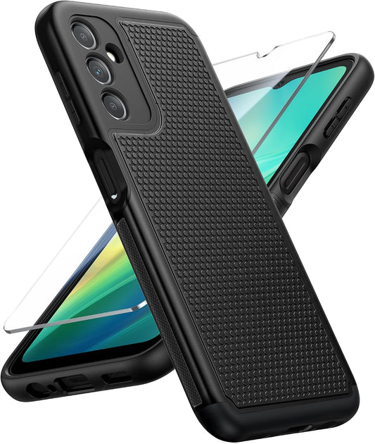 FNTCASE for Galaxy A14-5G Phone Case: Samsung A14 5G Military Grade Drop Protection, 14ft Drop Tested, Screen Protector Included, Anti-Slip Matte Textured, TPU+PC Dual Layer Shockproof Cover (Black) WN420
