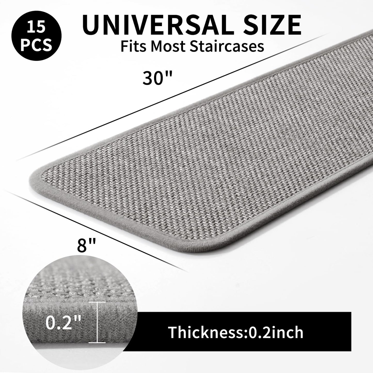 YDKGL Stair Treads Non Slip Indoor 4PCS, Rubber Backing Stair Runner Rugs for Wooden Steps, Residue Free Stair Carpet Treads for Kids Elders and Pets, Machine Washable Stair Mats, Gray, 8" x 30" WN420