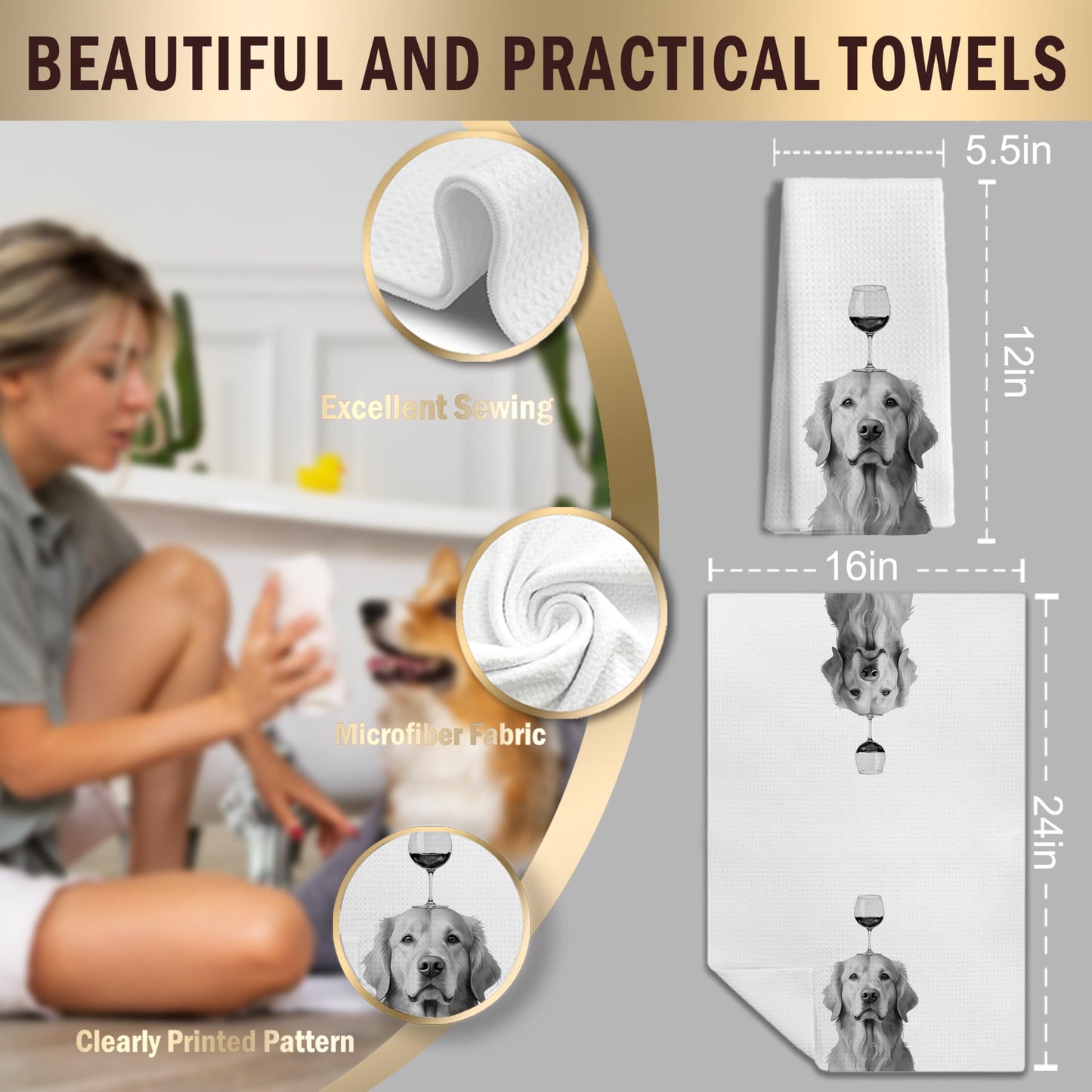 Funny Black Labrador Retriever Kitchen Towels, Black Lab Gifts Dish Tea Towels for Kitchen Decor, Gifts for Labrador Dog Lovers Hand Towels, 16x24 Inches BST202